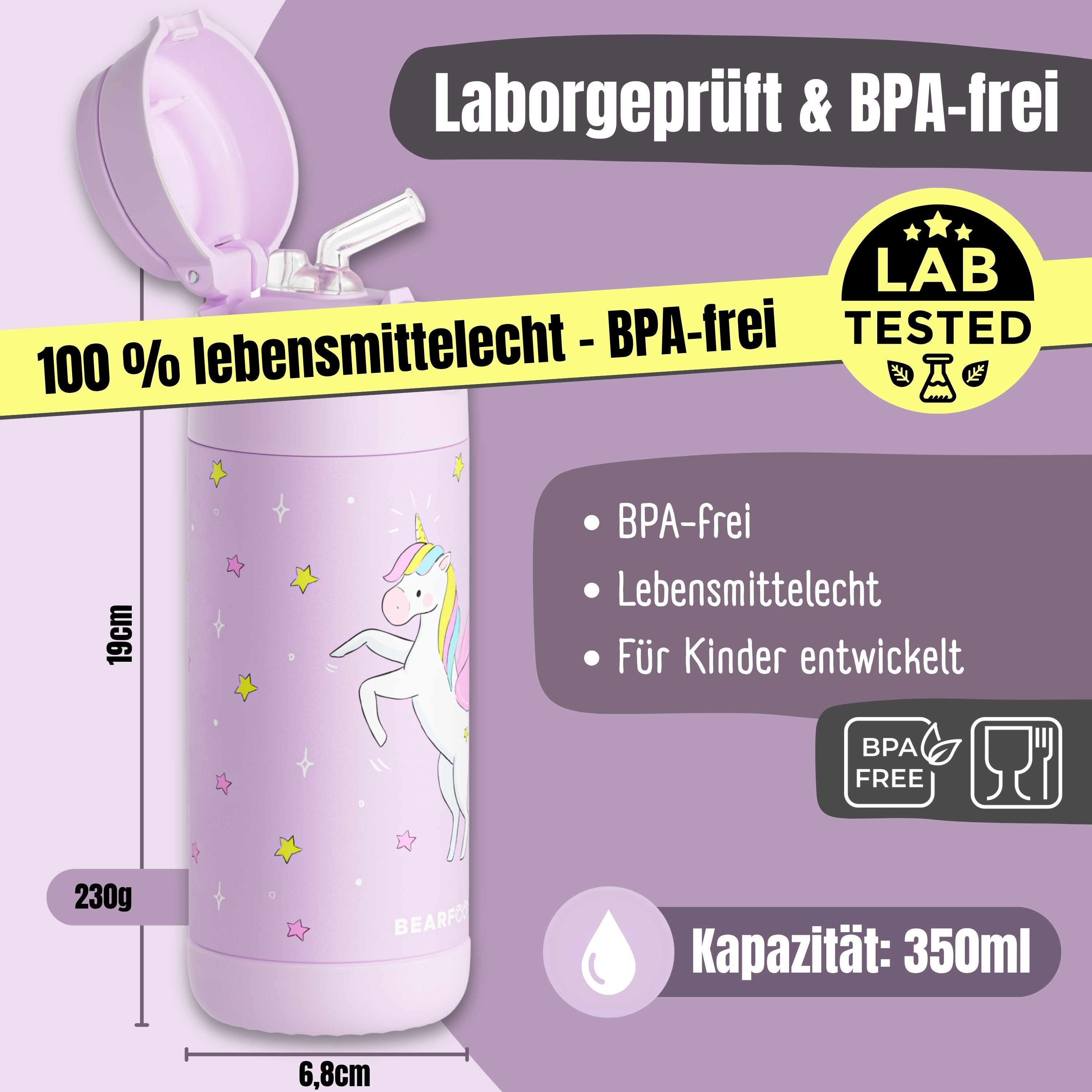 bearfoot-einhorn-lila-thermo-kinder-trinkflasche-edelstahl-350-ml image 5