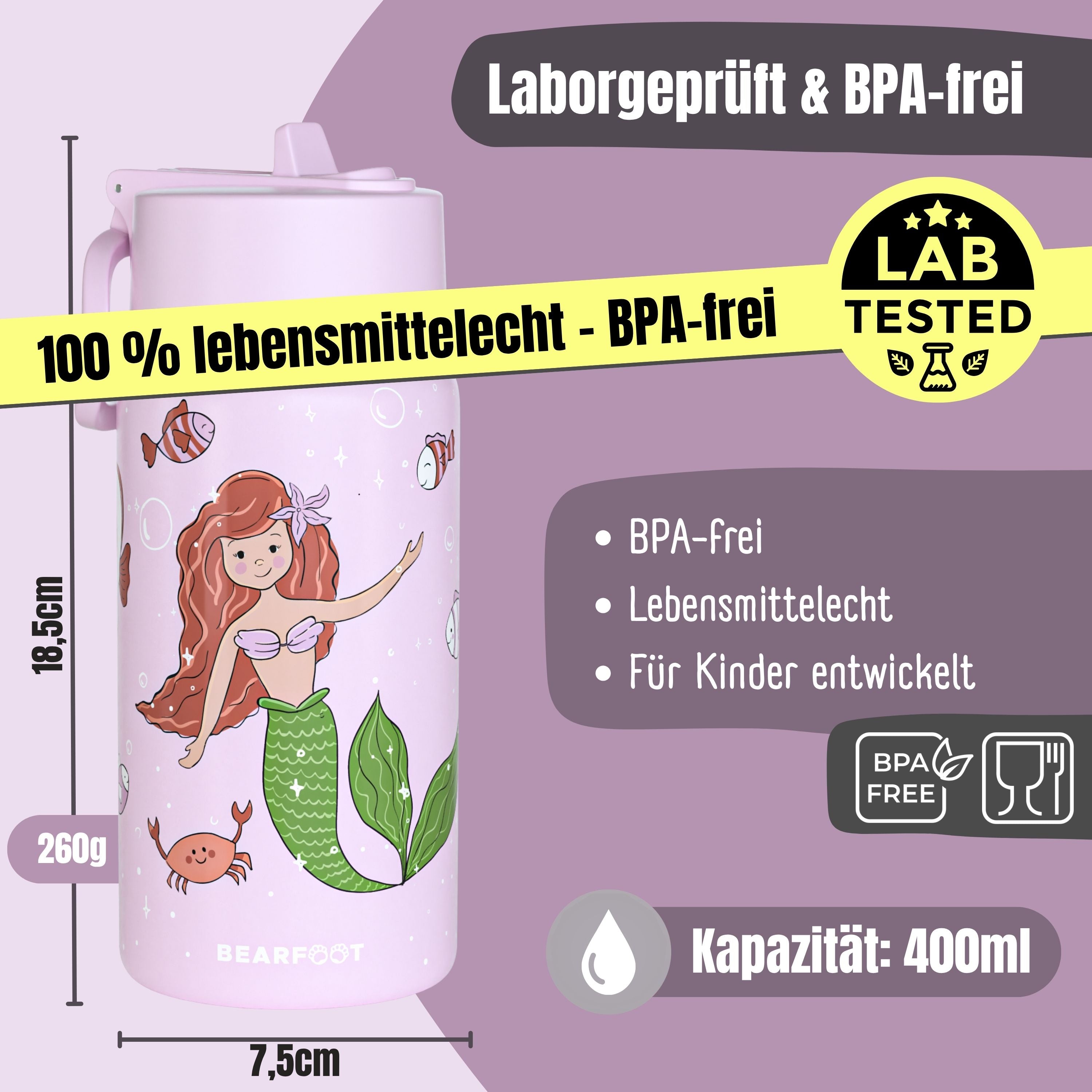 bearfoot-thermo-trinkflasche-edelstahl-meerjungfrau-lila-400ml image 5