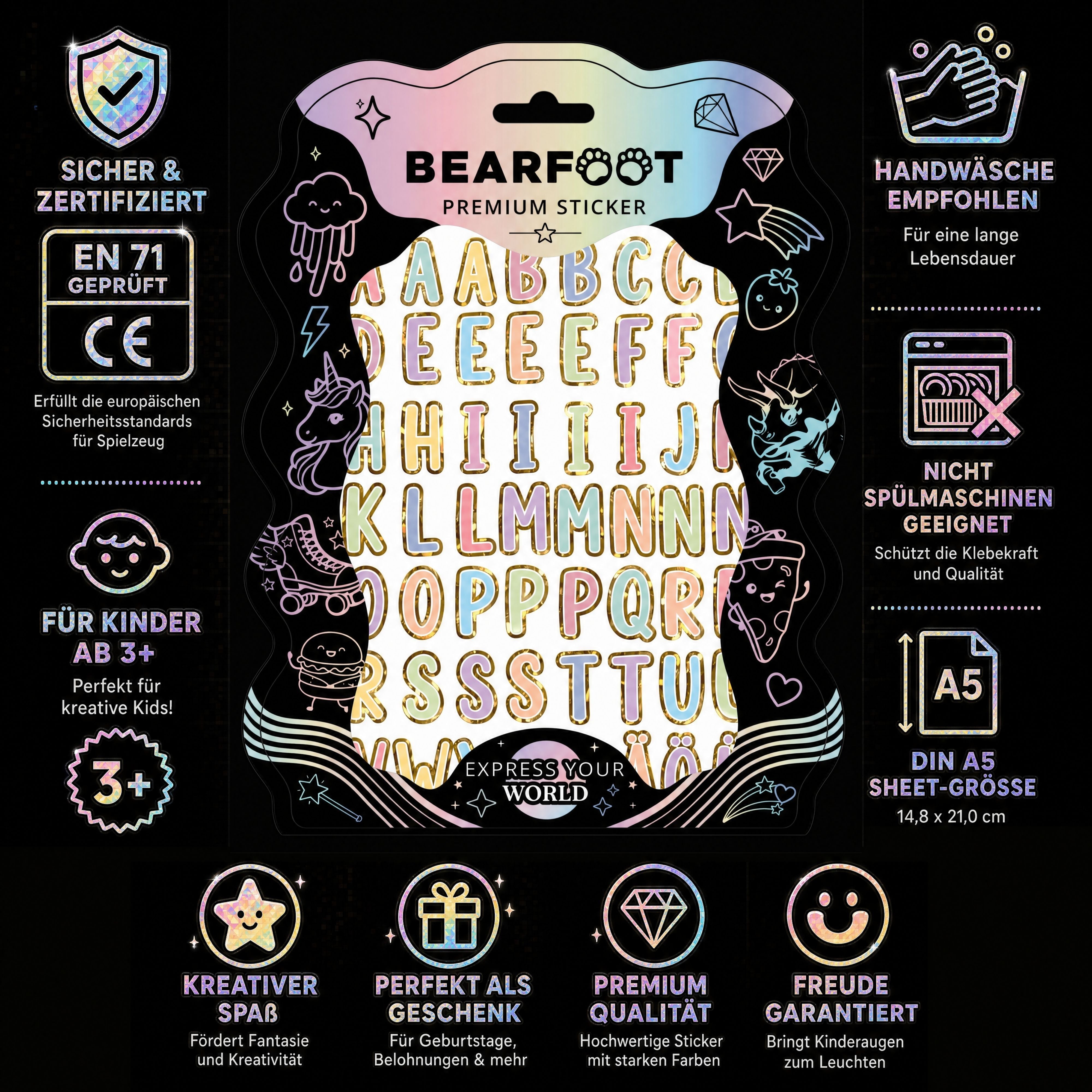 bearfoot-premium-sticker-buchstaben-gold-a5-holo-aufkleber image 3