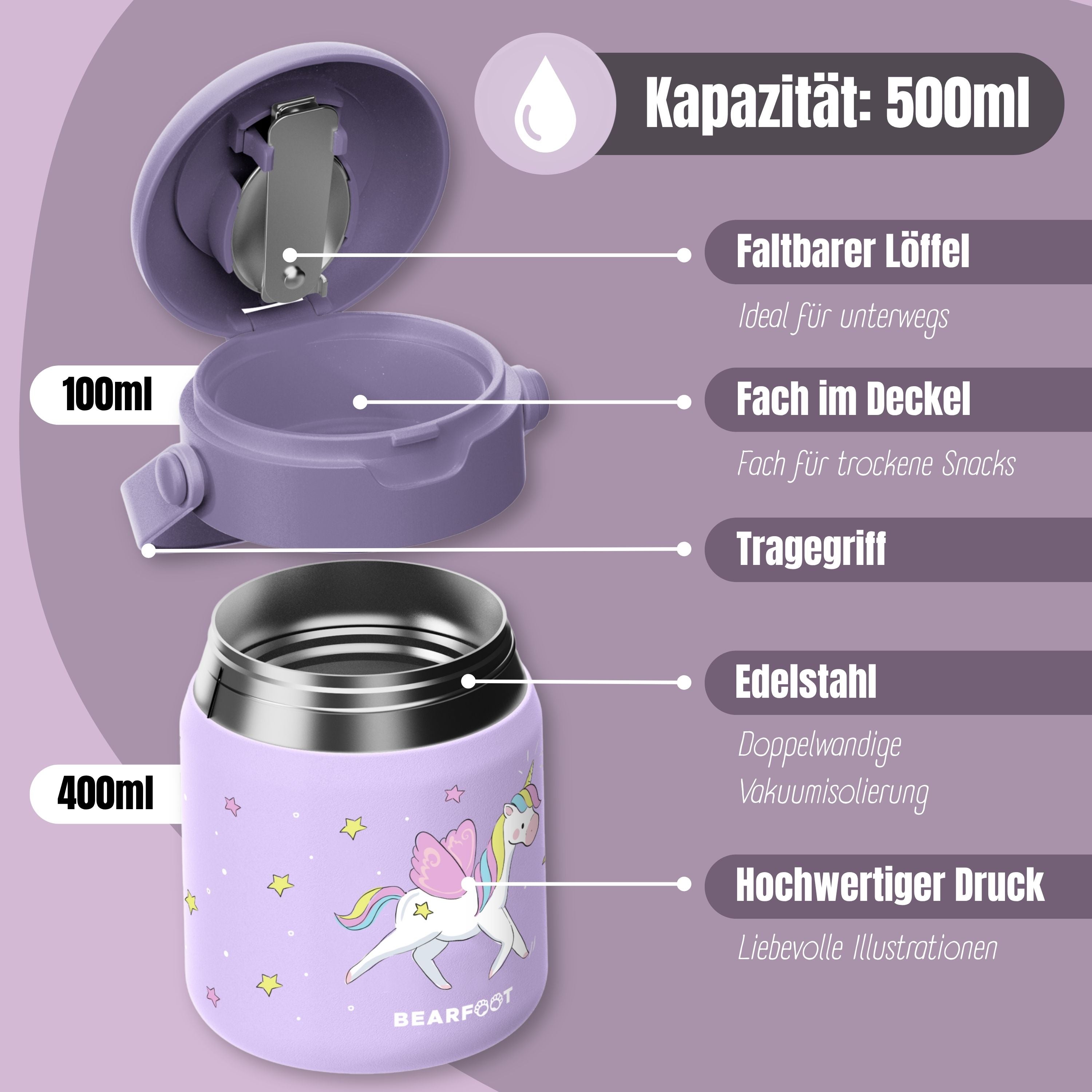 bearfoot-thermobeh-lter-kinder-edelstahl-einhorn-lila-500ml image 6