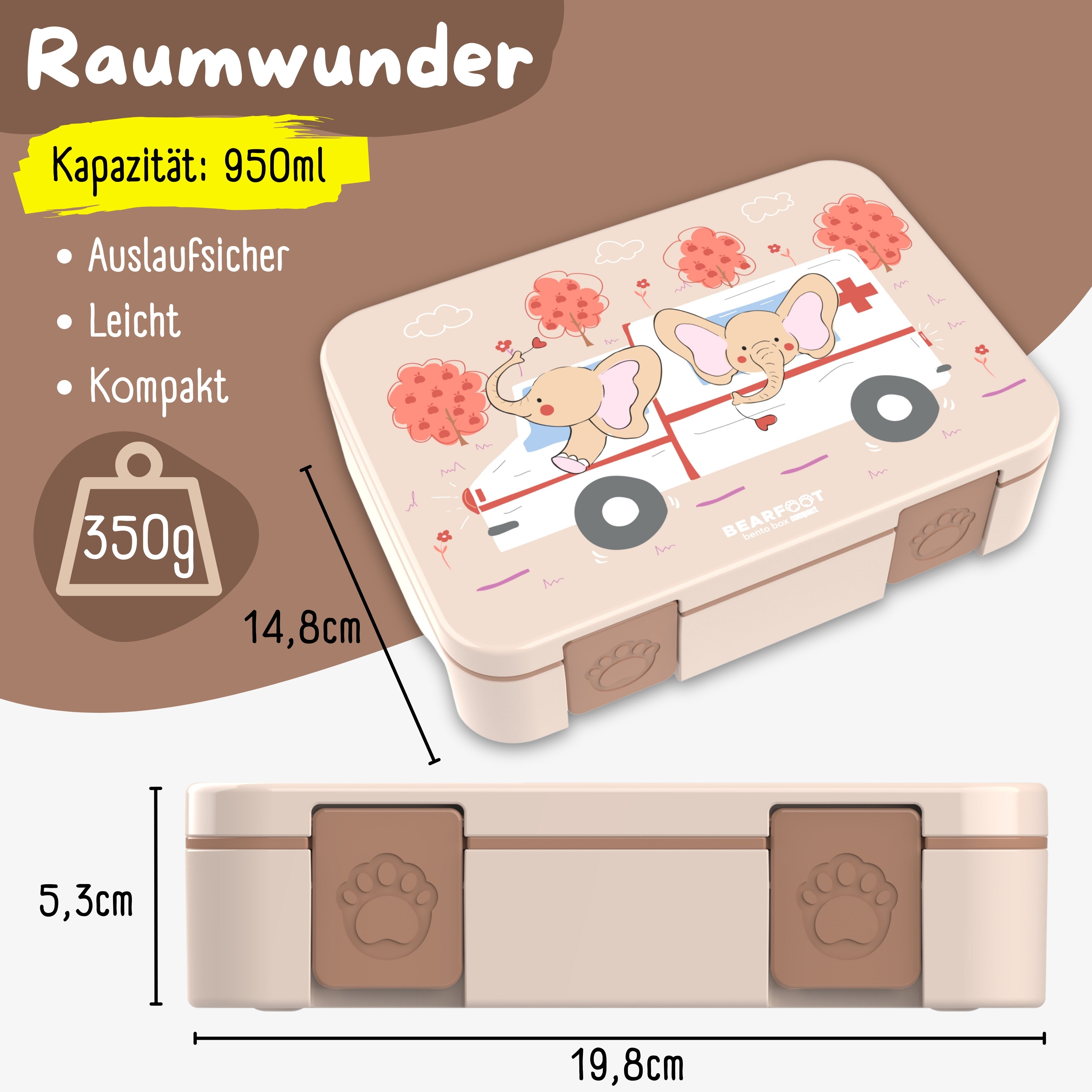 bearfoot-bento-box-compact-brotdose-950ml-krankenwagen-braun image 4