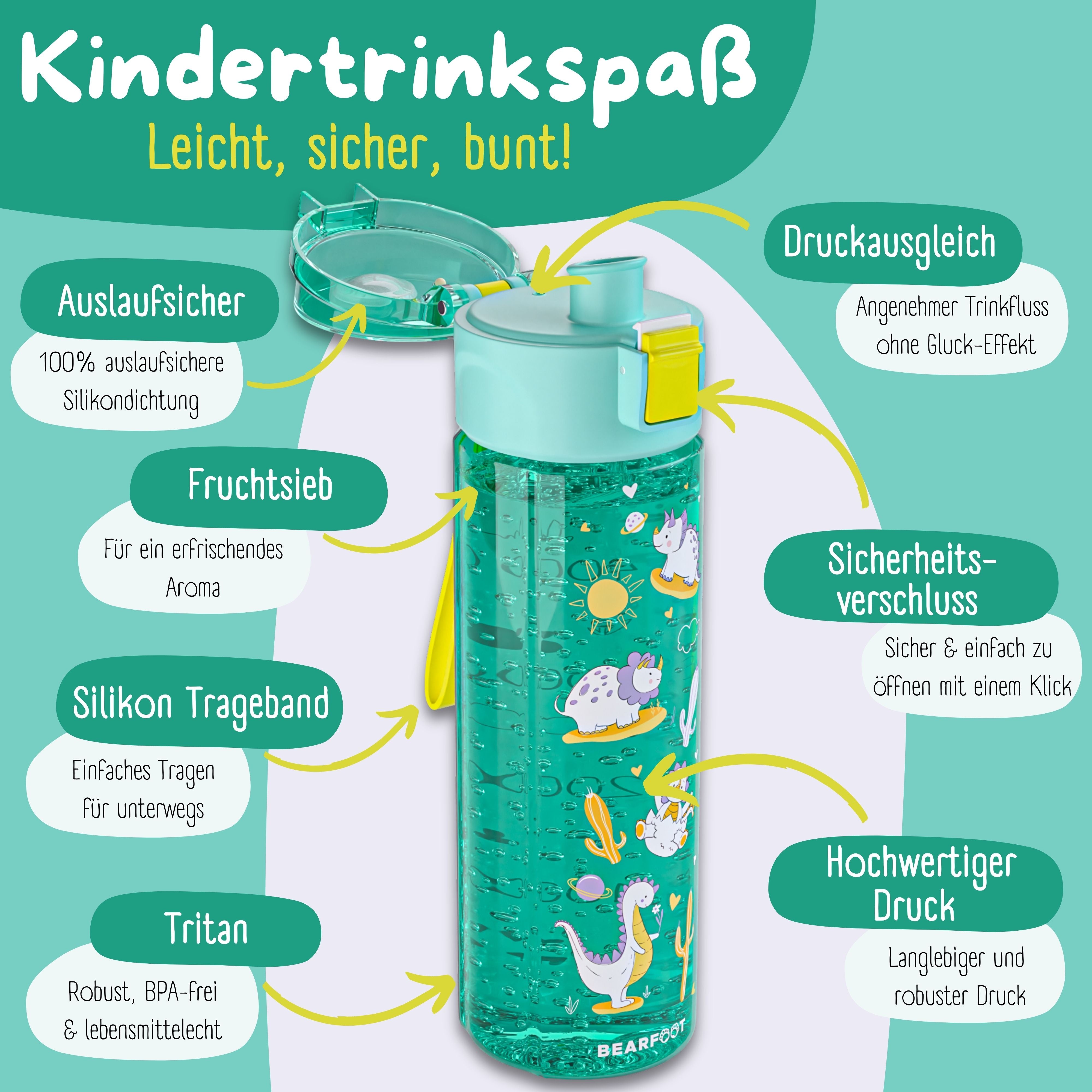 bearfoot-trinkflaschen-kinder-500ml-dinos-mint-auslaufsicher image 6