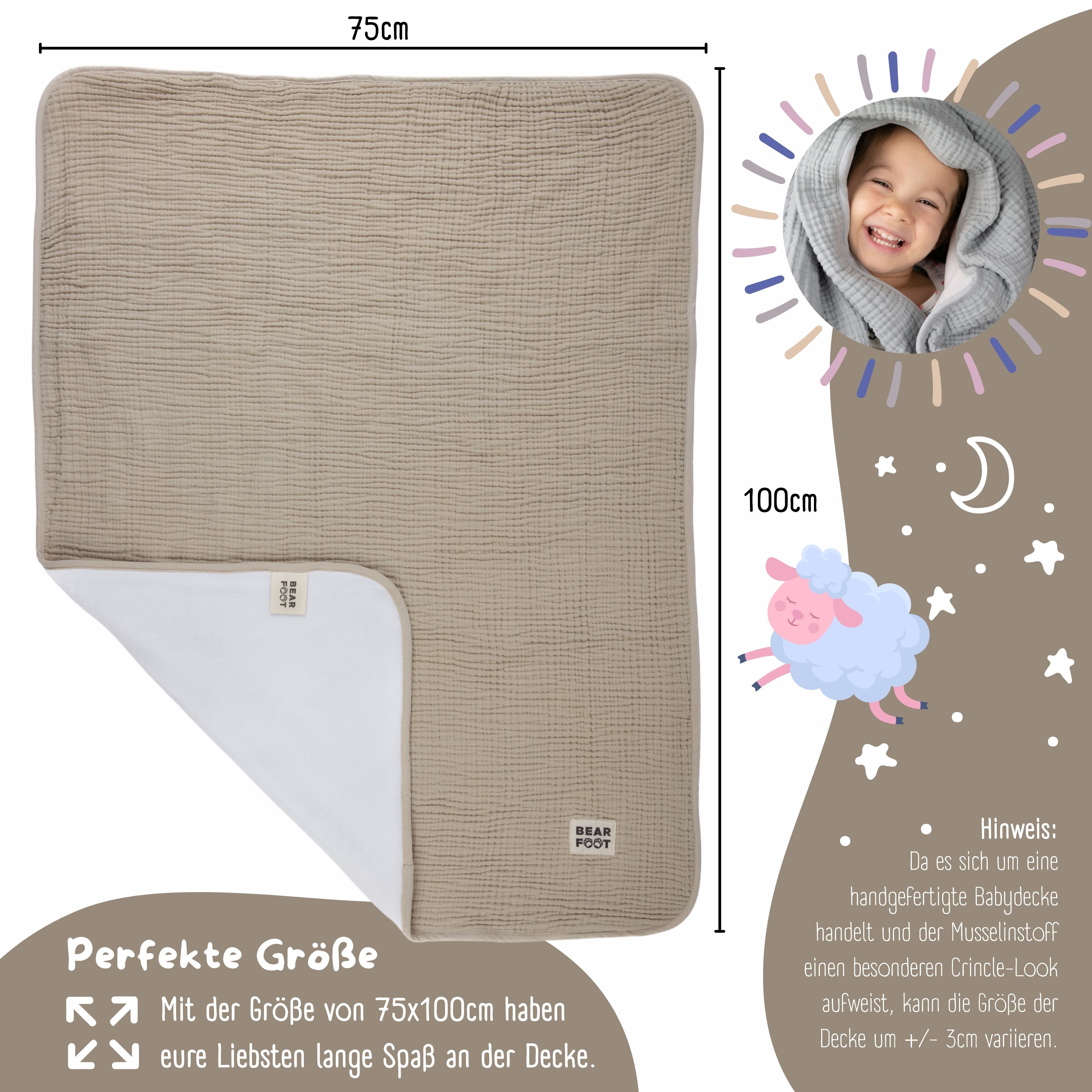 bearfoot-babydecken-musselindecke-fleecedecke-braun-wendedecke image 2