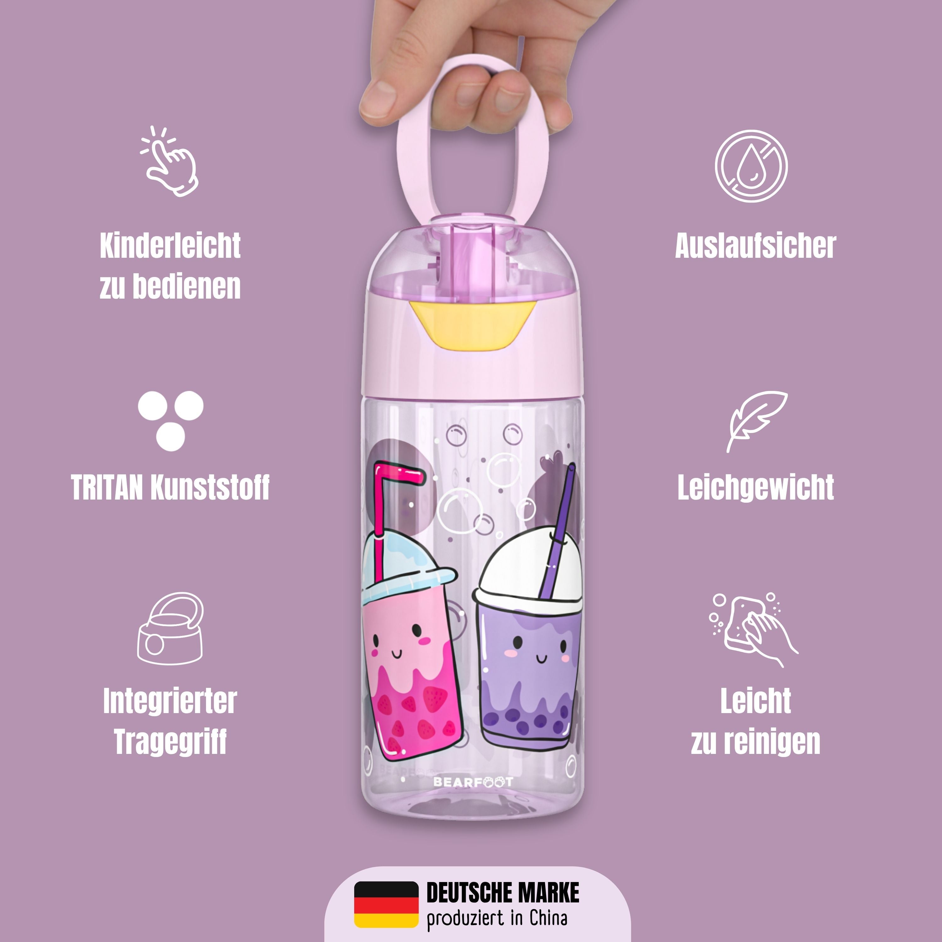 bearfoot-trinkflasche-bubble-tea-kinder-450ml-bpa-frei-lila image 6