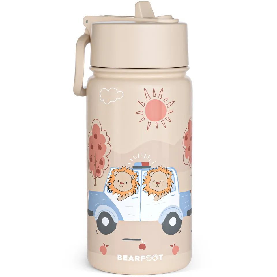 bearfoot-thermo-trinkflasche-polizei-braun-400-ml-strohhalm image 1
