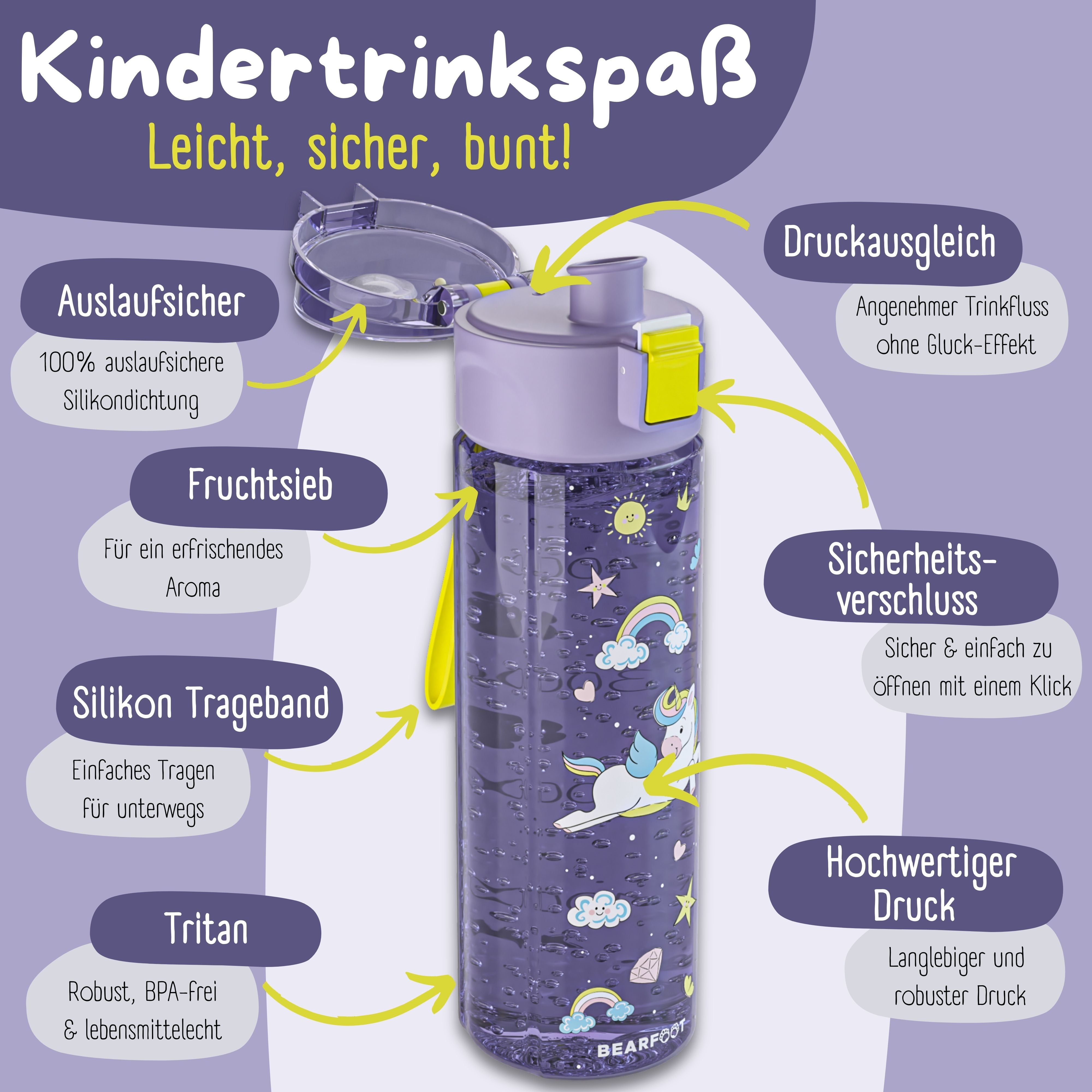 bearfoot-trinkflasche-kinder-500ml-einhorn-tritan-lila image 6