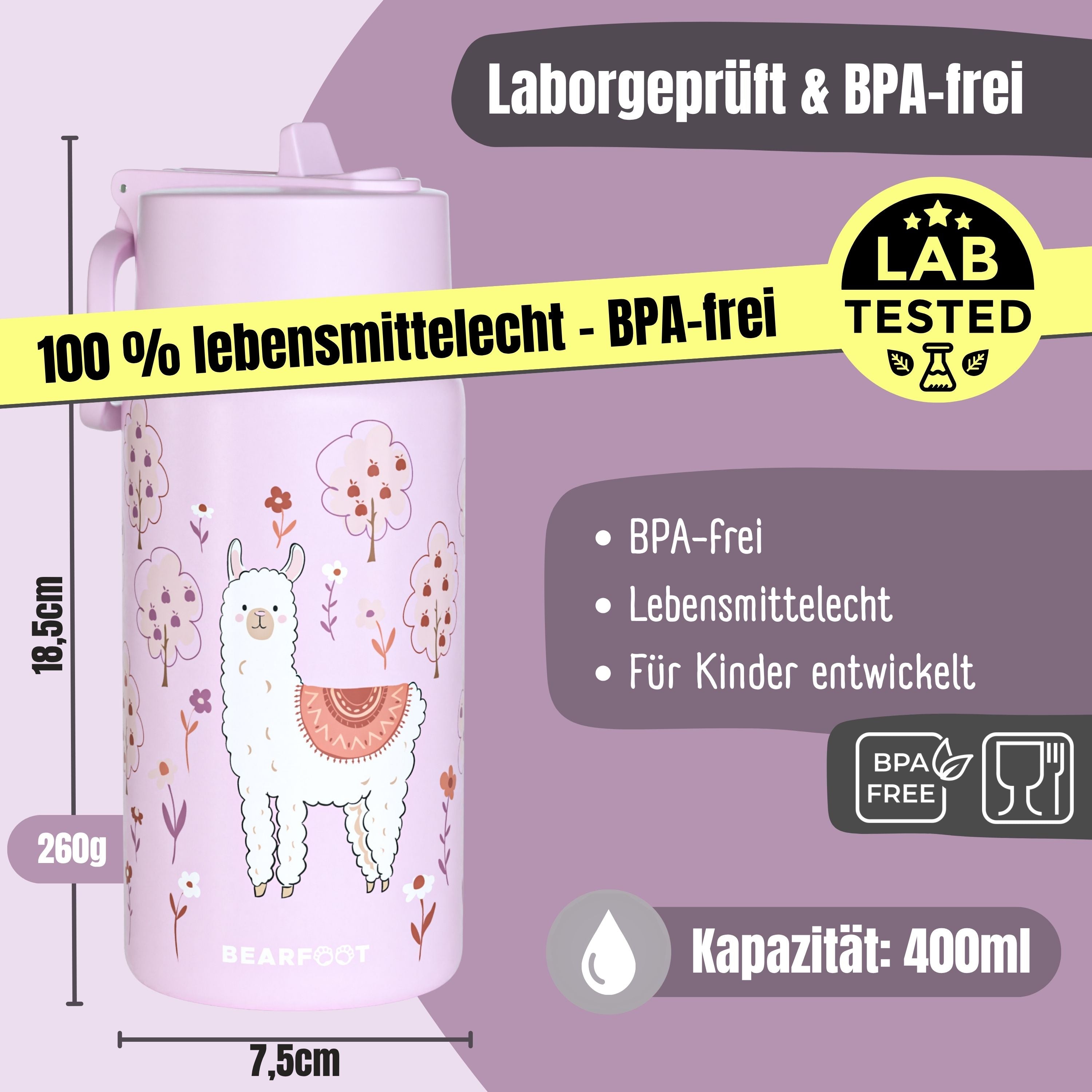bearfoot-isolierflaschen-thermo-400ml-lama-lila-edelstahl image 5