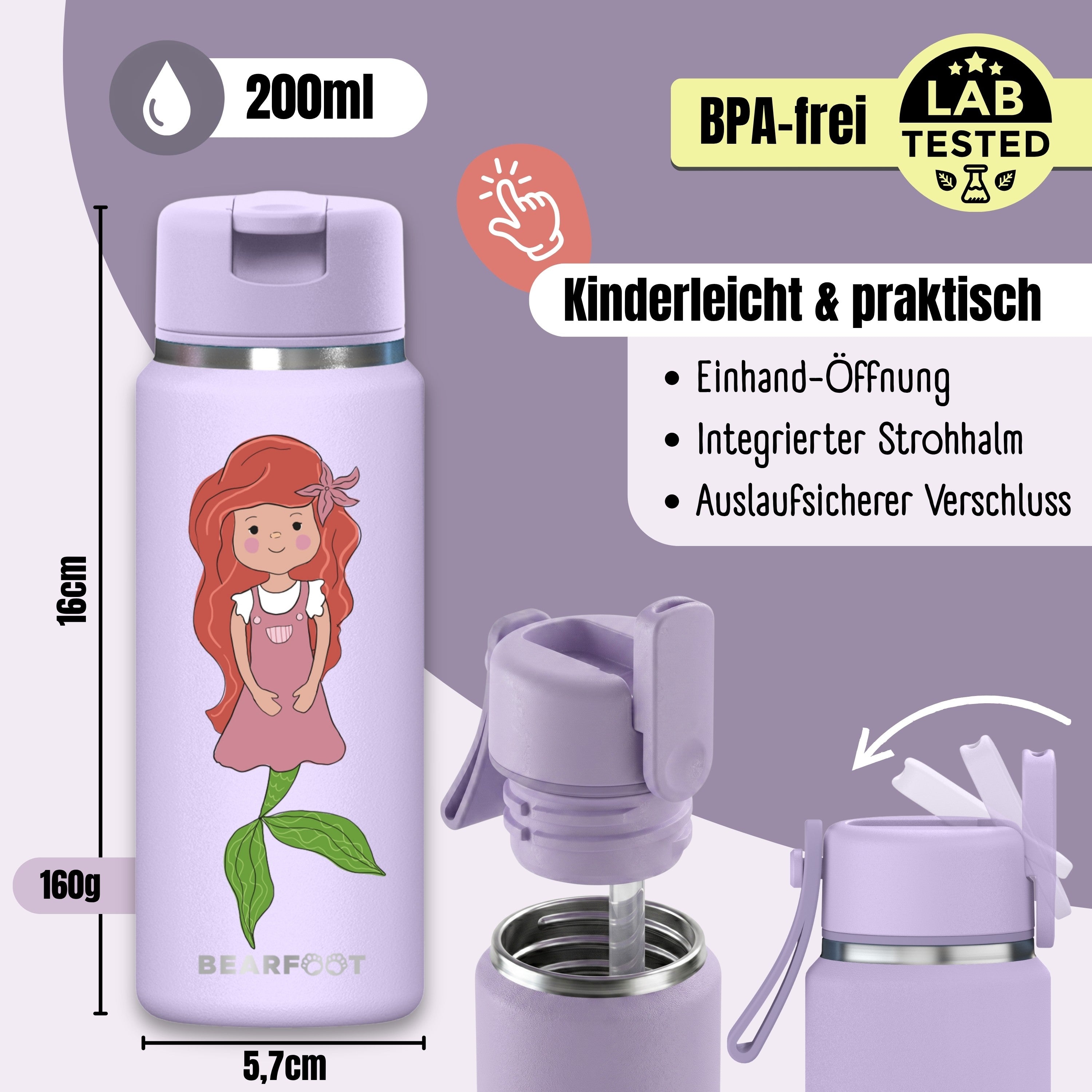 bearfoot-tiny-trinkflasche-edelstahl-200-ml-meerjungfrau-mit-strohhalm image 4