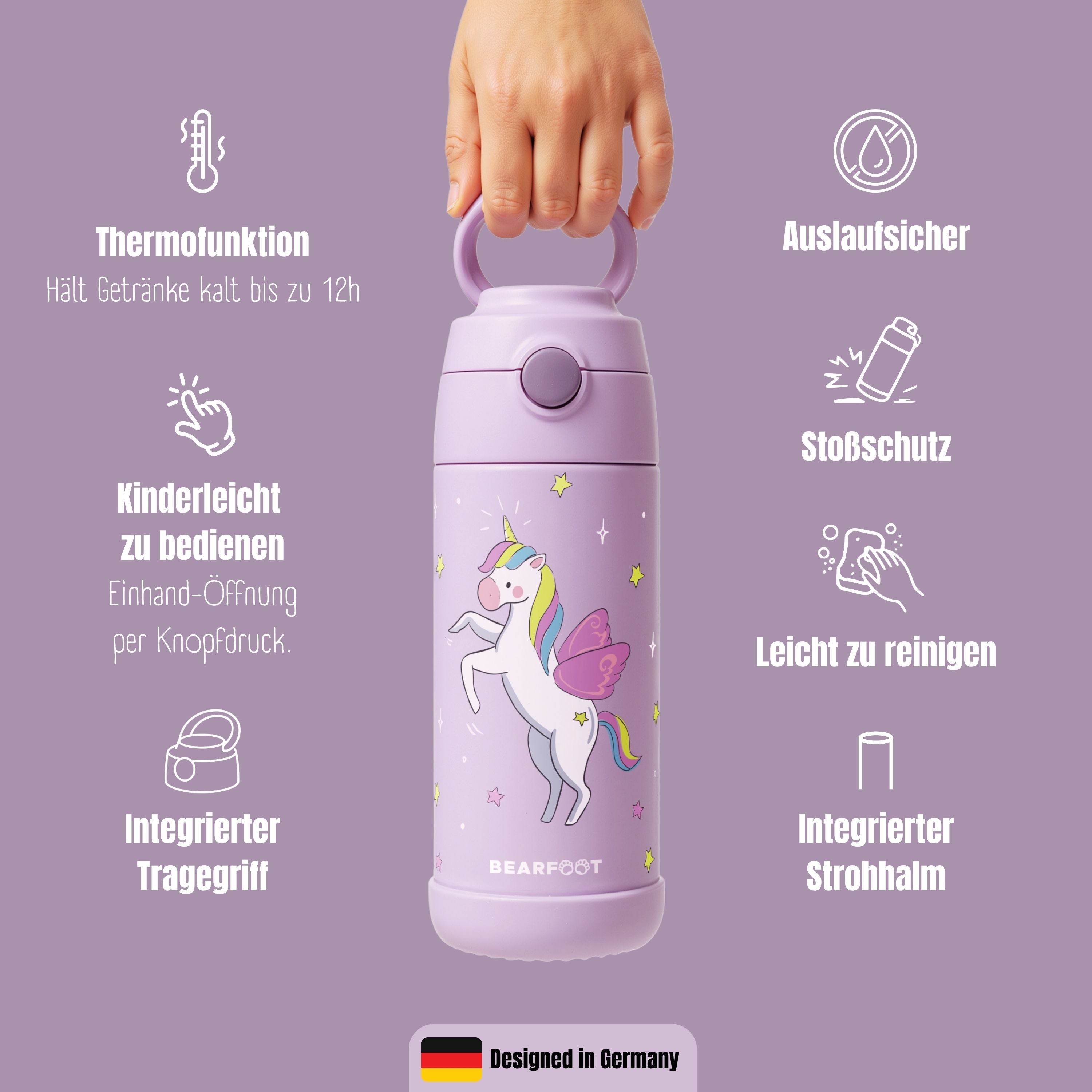 bearfoot-einhorn-lila-thermo-kinder-trinkflasche-edelstahl-350-ml image 8