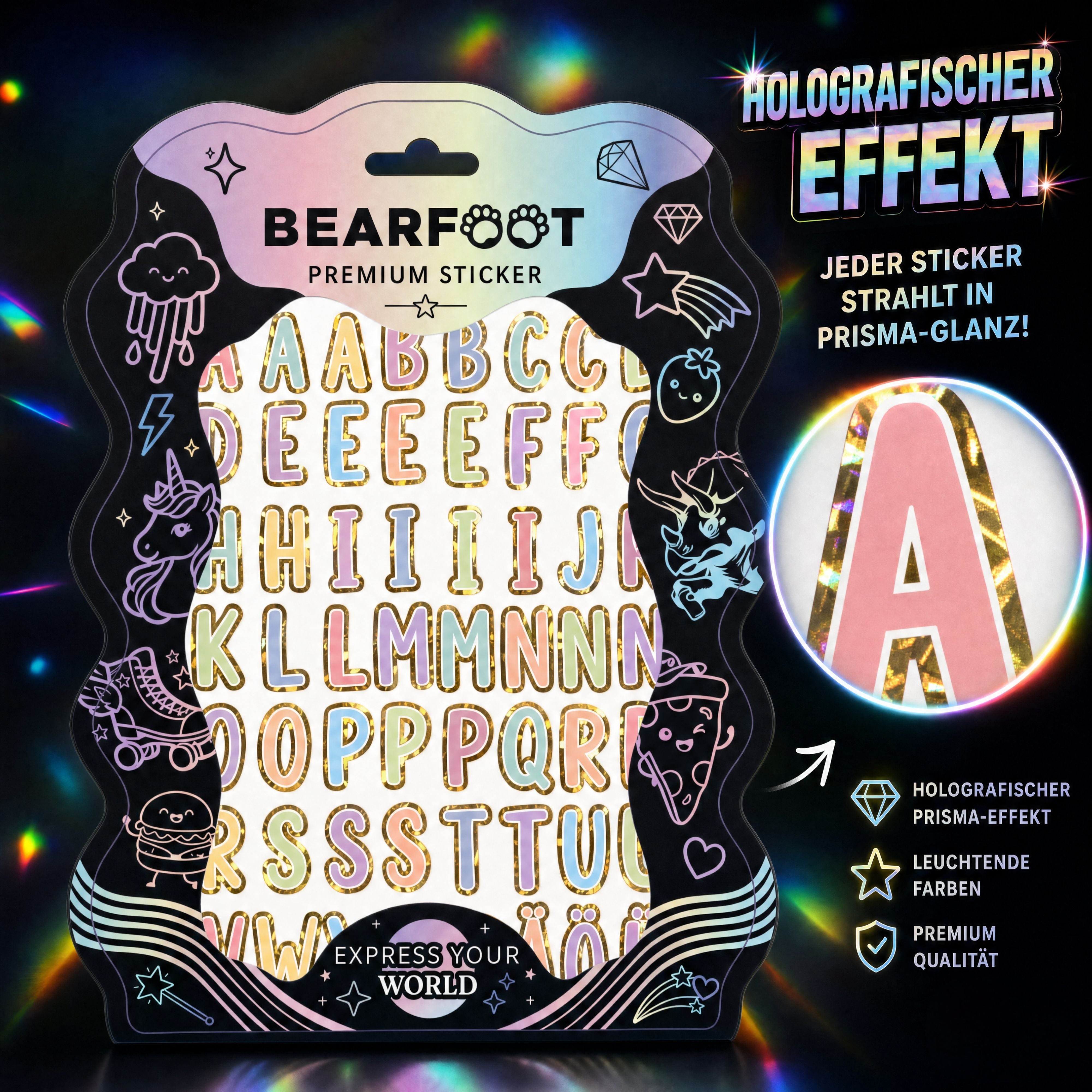 bearfoot-premium-sticker-buchstaben-gold-a5-holo-aufkleber image 2
