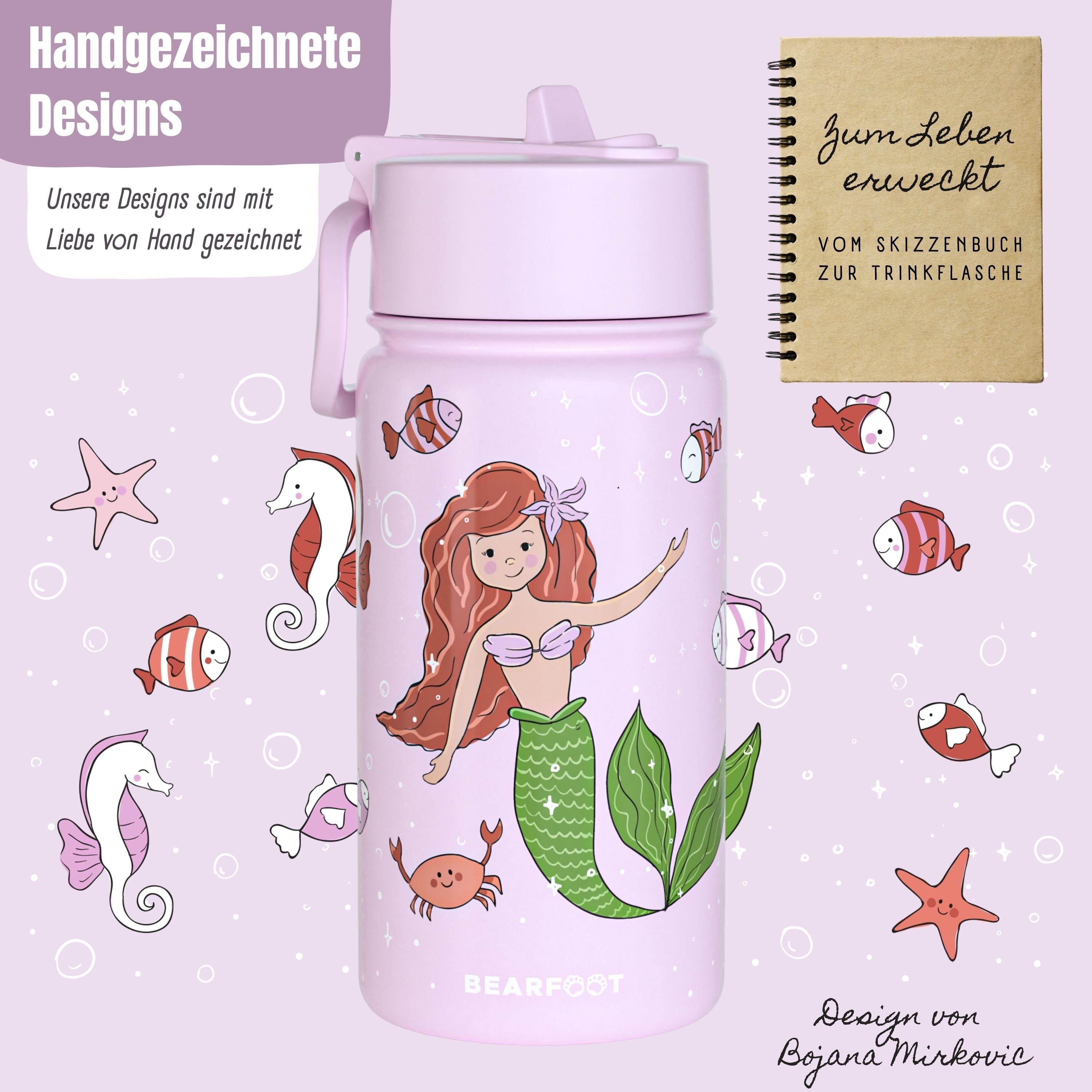 bearfoot-thermo-trinkflasche-edelstahl-meerjungfrau-lila-400ml image 3