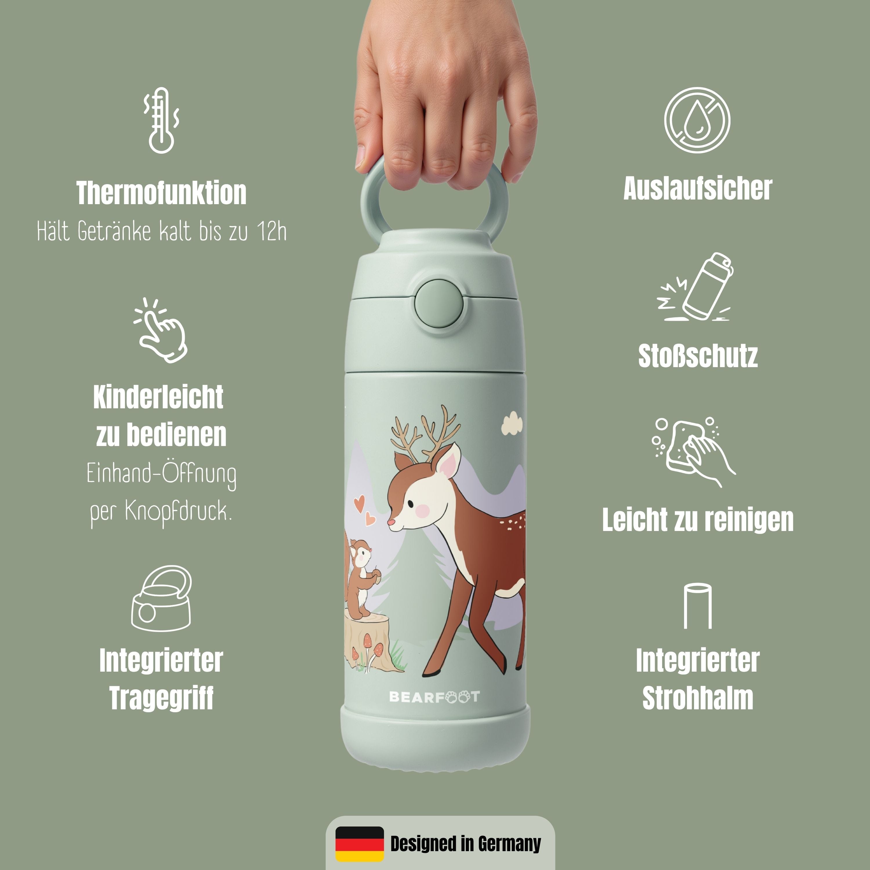 bearfoot-thermo-trinkflasche-kinder-reh-gr-n-350ml-edelstahl image 8
