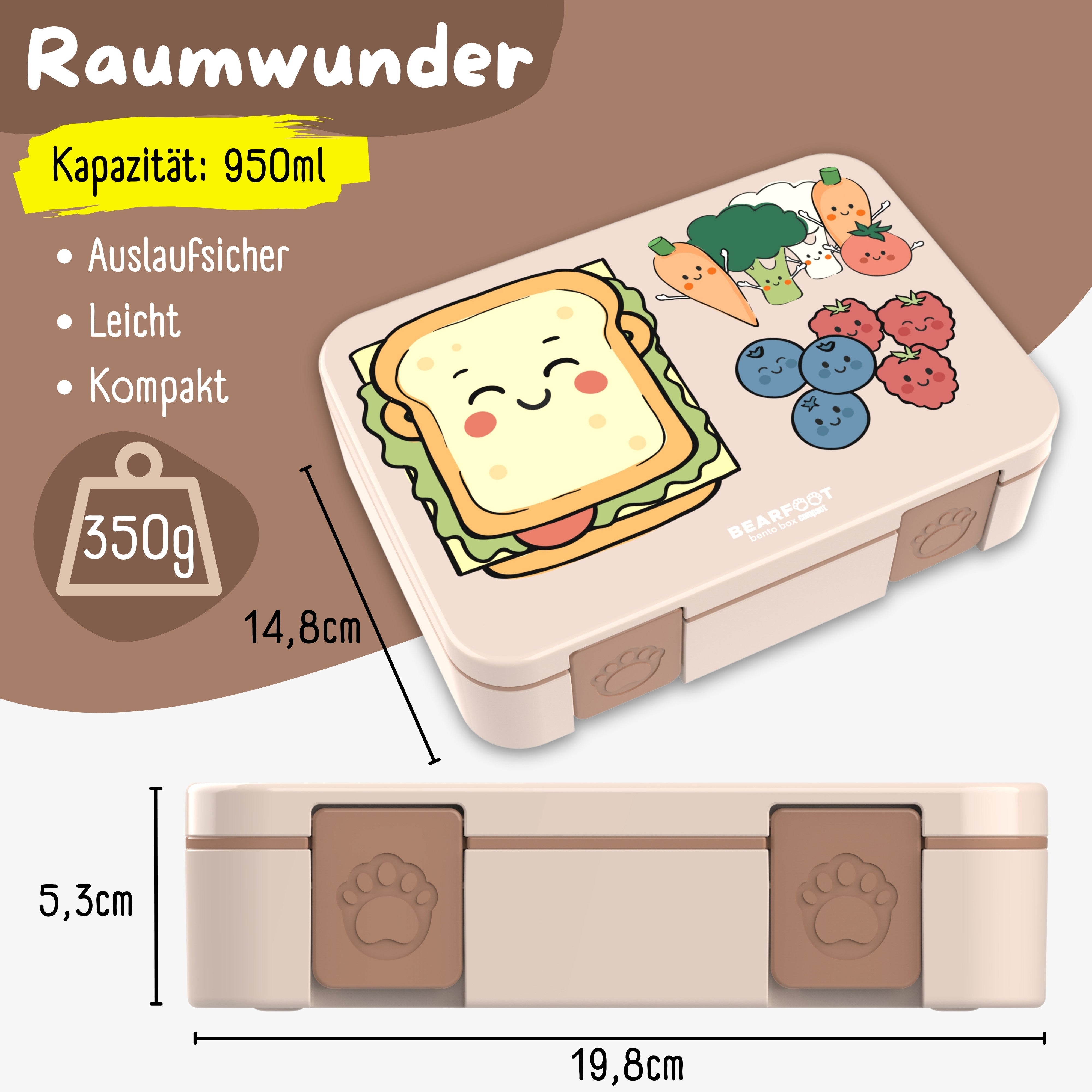 bearfoot-bento-box-compact-brotdose-sandwich-braun-950ml-auslaufsicher image 4