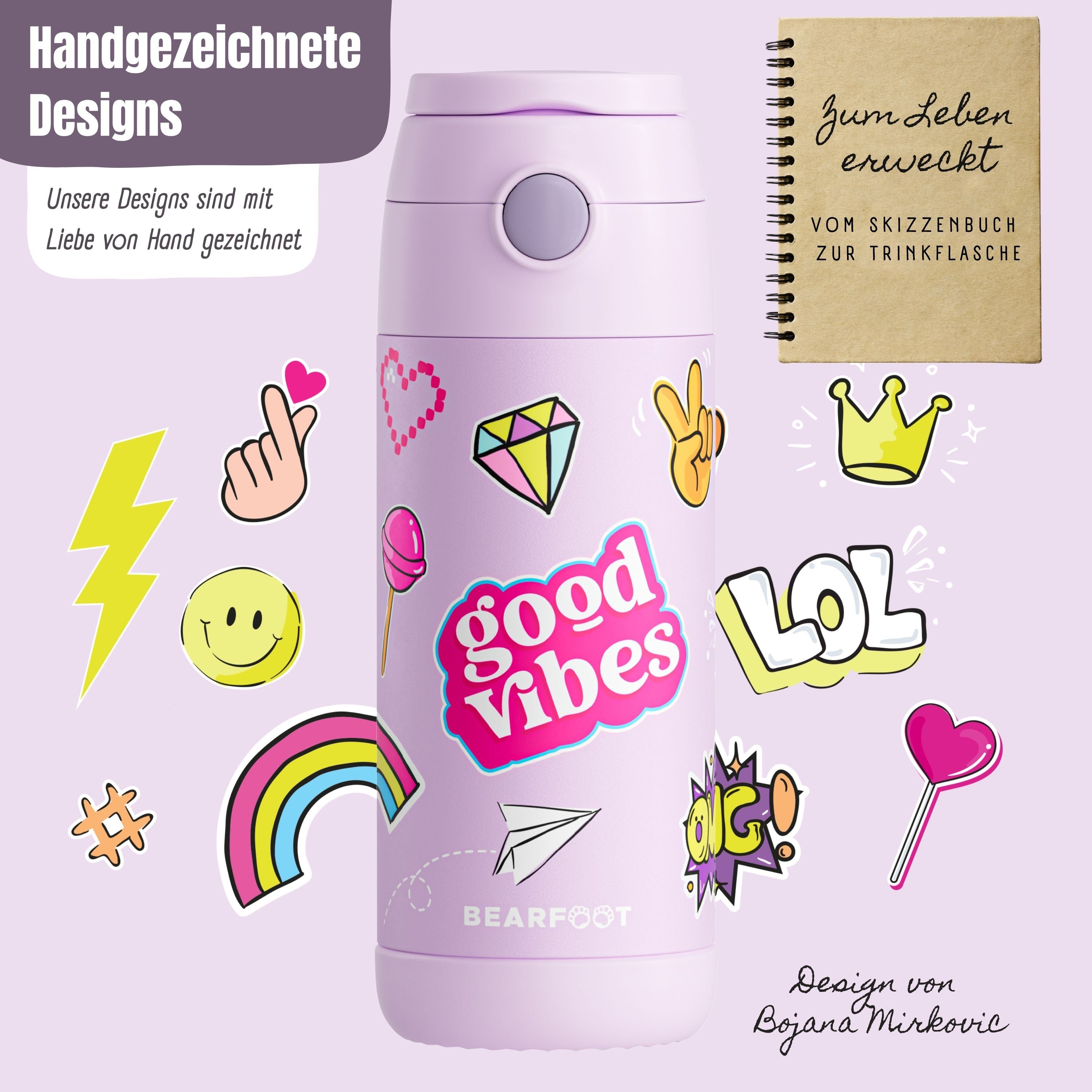 bearfoot-isolierflaschen-sticker-lila-trinkflasche-350ml-edelstahl image 4