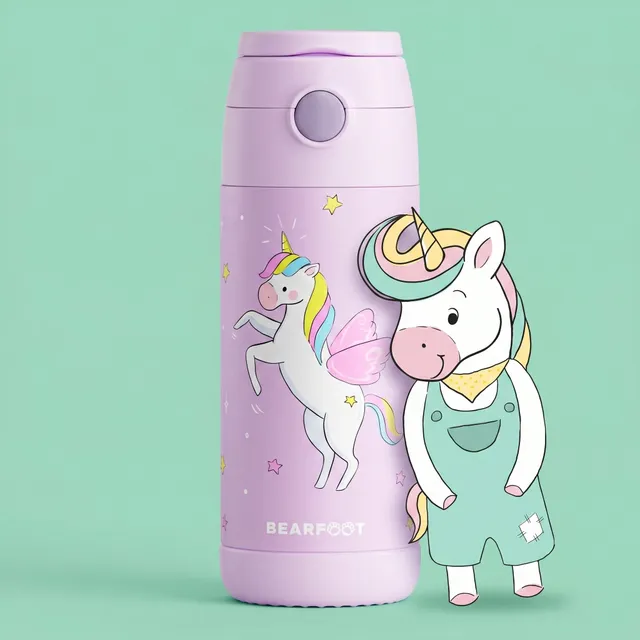 bearfoot-einhorn-lila-thermo-kinder-trinkflasche-edelstahl-350-ml image 1