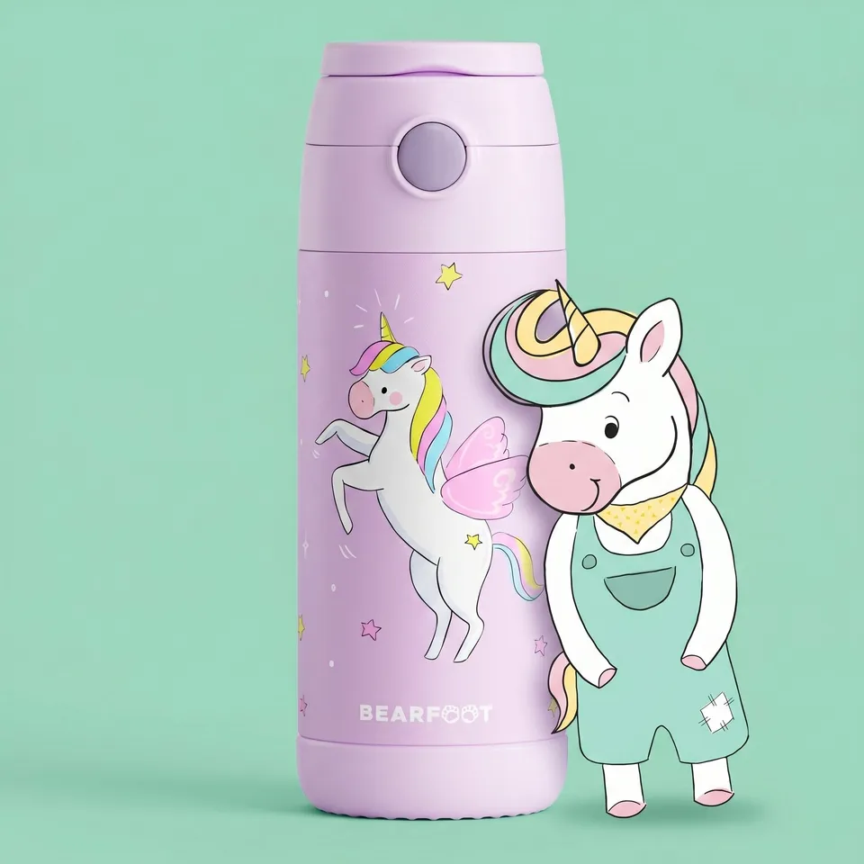 bearfoot-einhorn-lila-thermo-kinder-trinkflasche-edelstahl-350-ml image 1