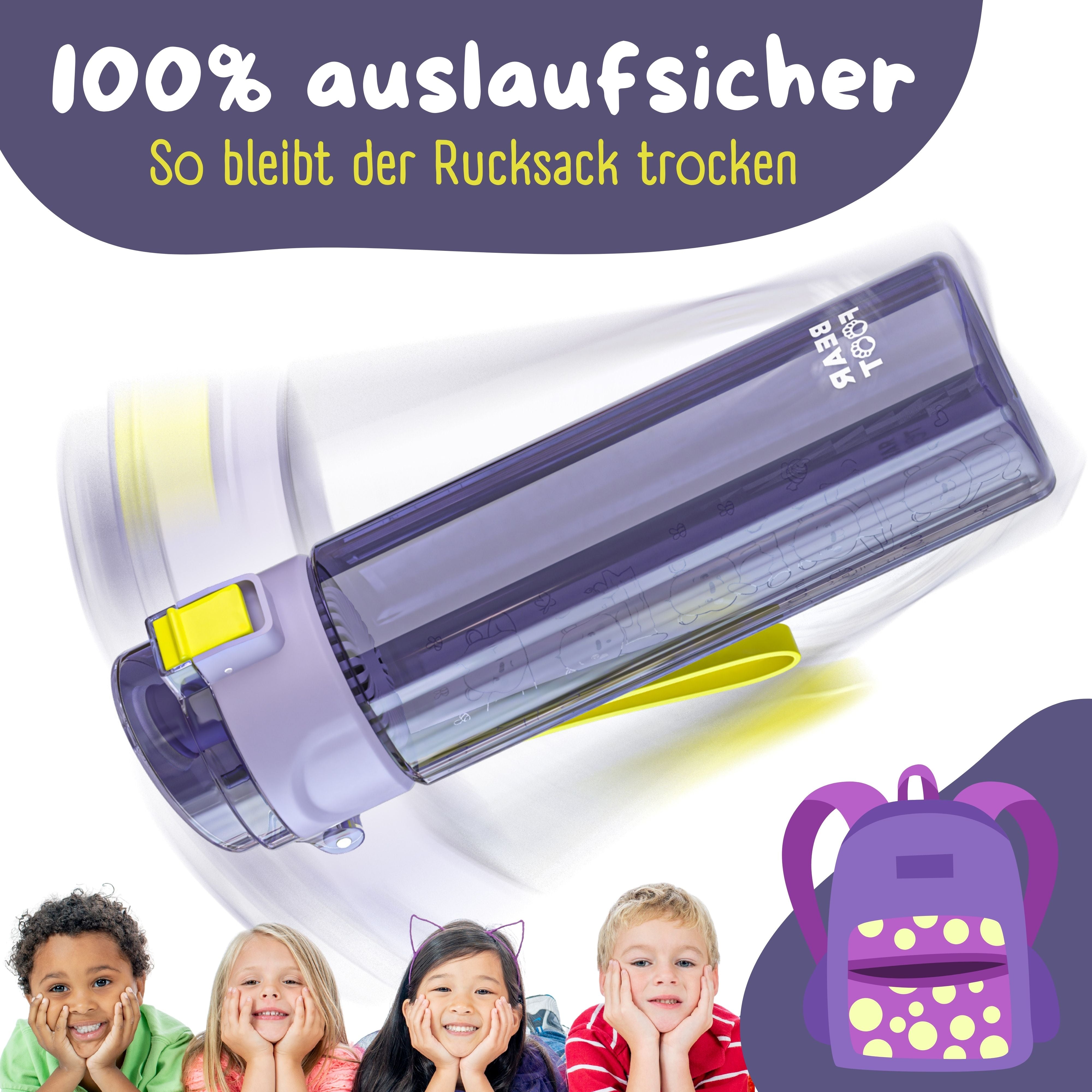 bearfoot-trinkflasche-kinder-500ml-logo-lila-tritan-bpa-frei image 6