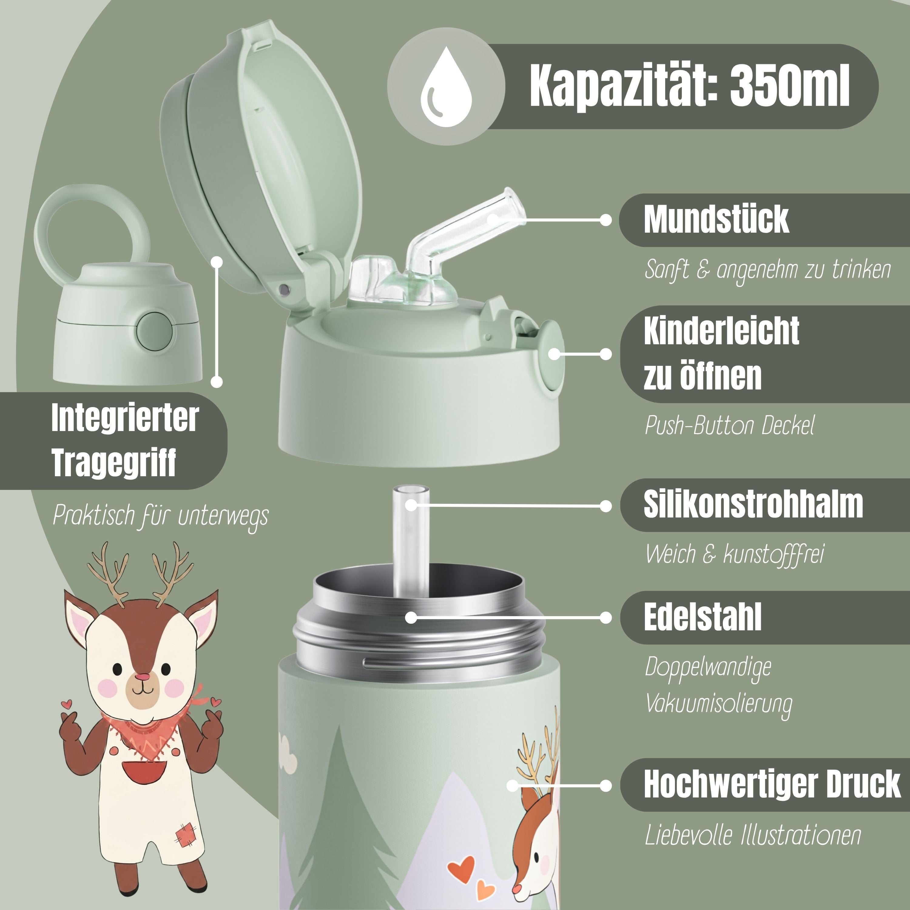 bearfoot-thermo-trinkflasche-kinder-reh-gr-n-350ml-edelstahl image 6