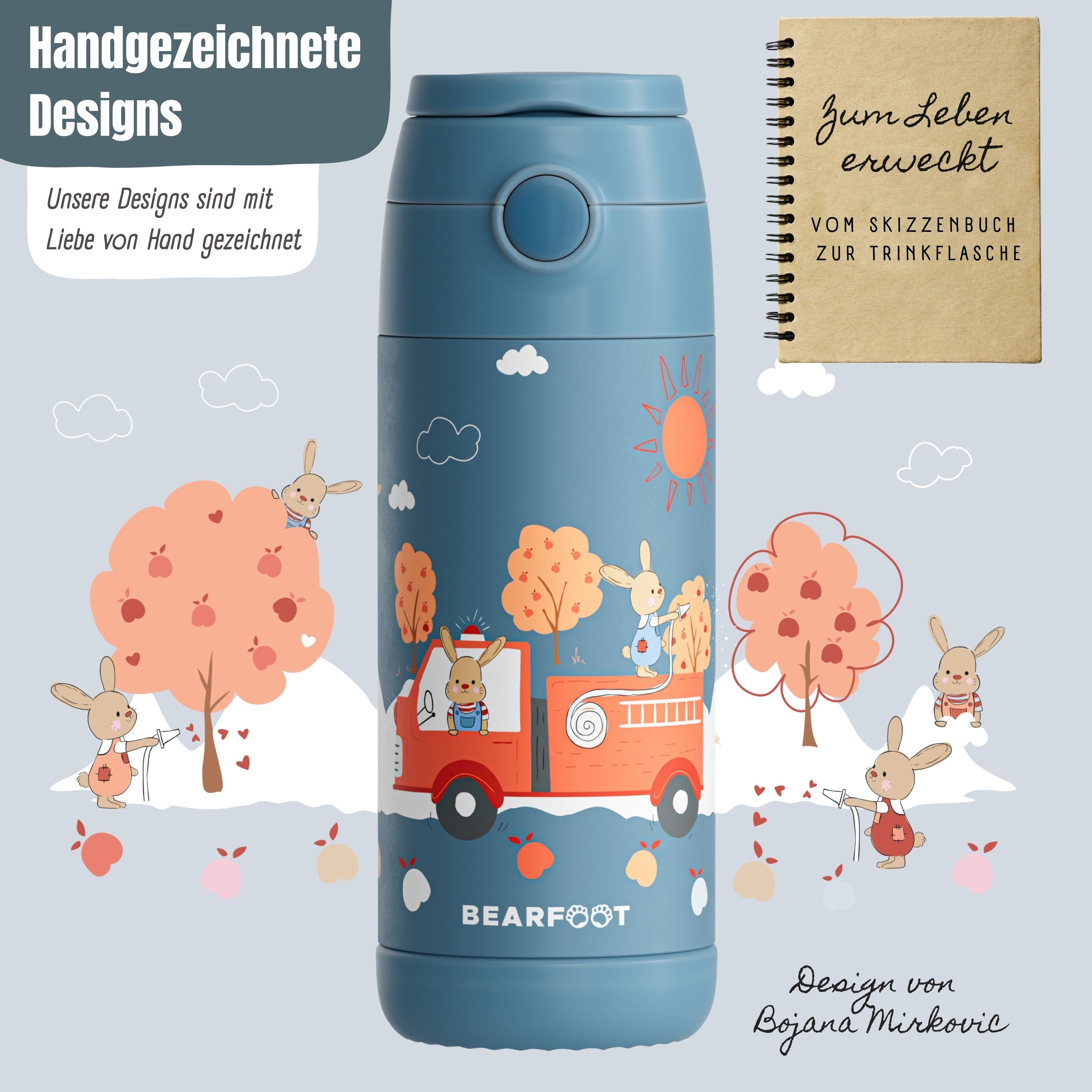bearfoot-feuerwehr-hase-isolierflasche-350-ml-blau-edelstahl image 4