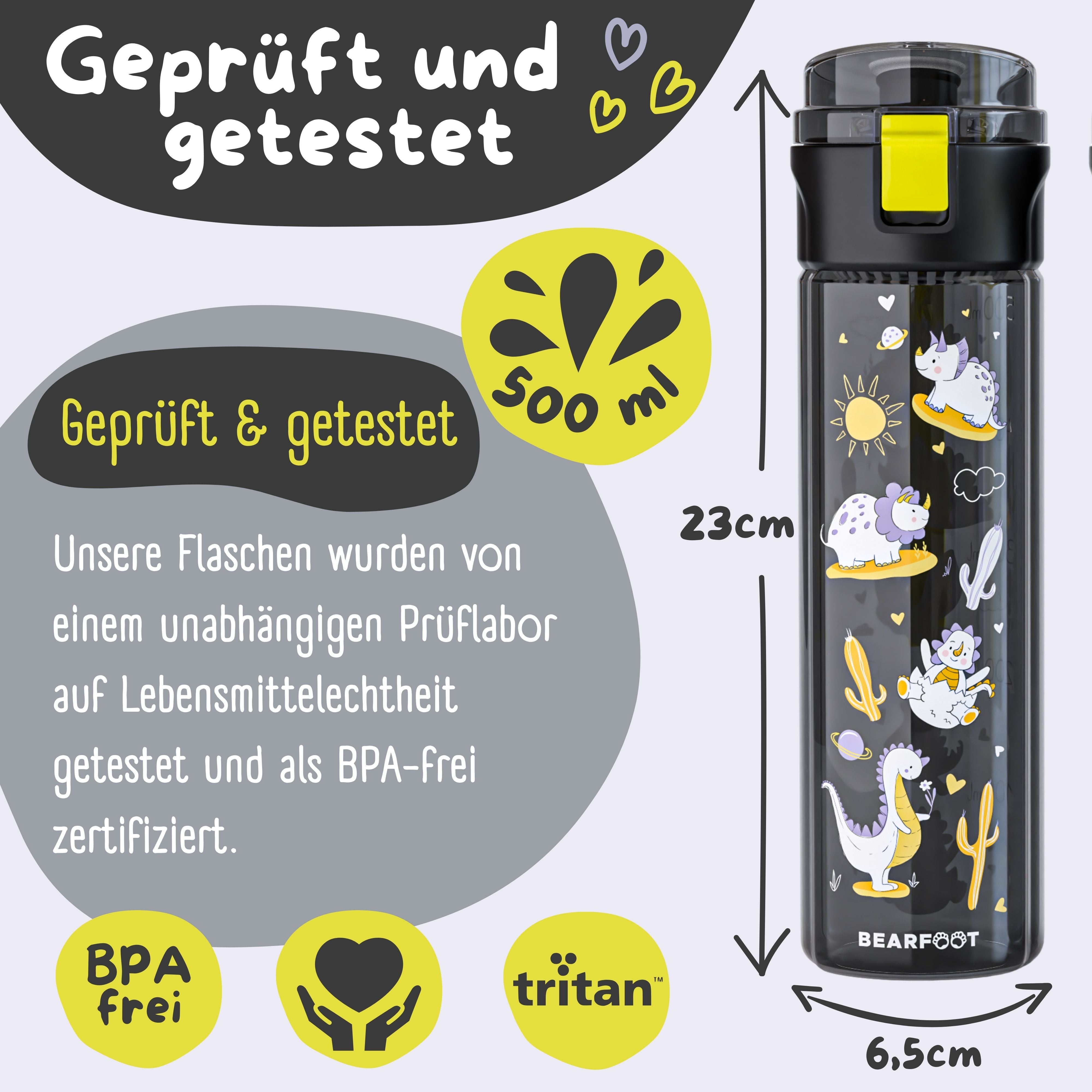 bearfoot-trinkflaschen-kinder-500ml-dinos-schwarz-auslaufsicher image 5