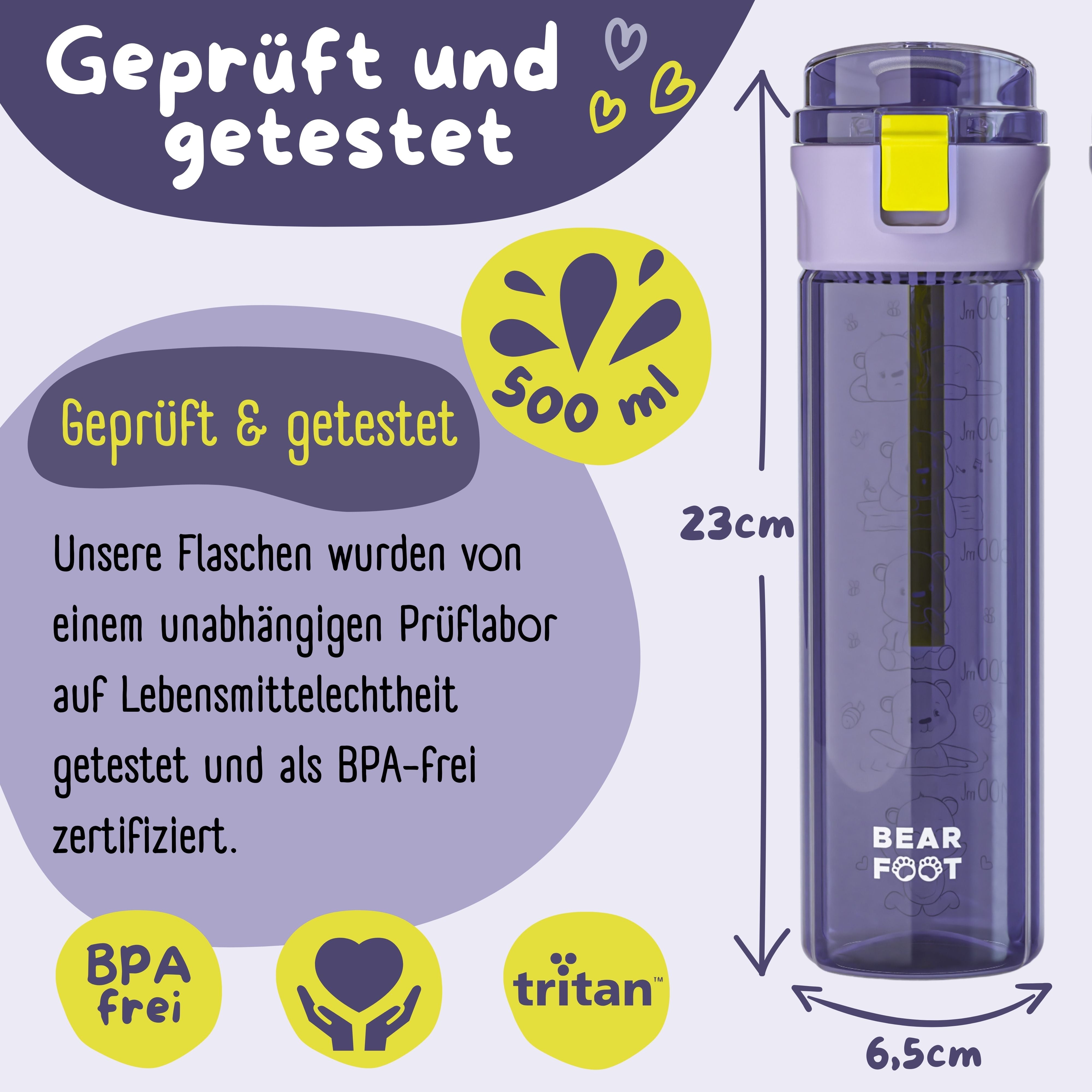 bearfoot-trinkflasche-kinder-500ml-logo-lila-tritan-bpa-frei image 4