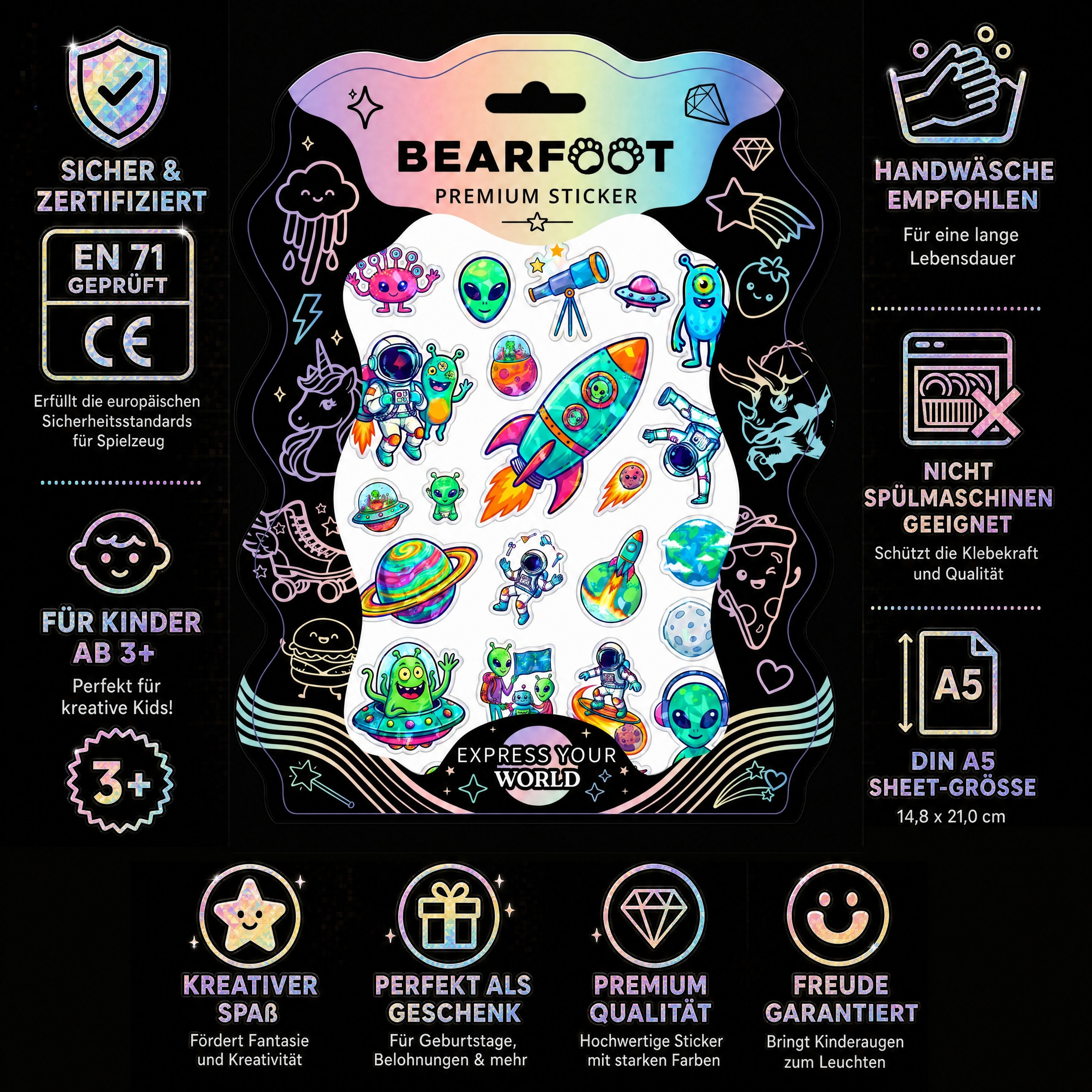 bearfoot-premium-sticker-din-a5-space-holografisch-wasserfest image 3