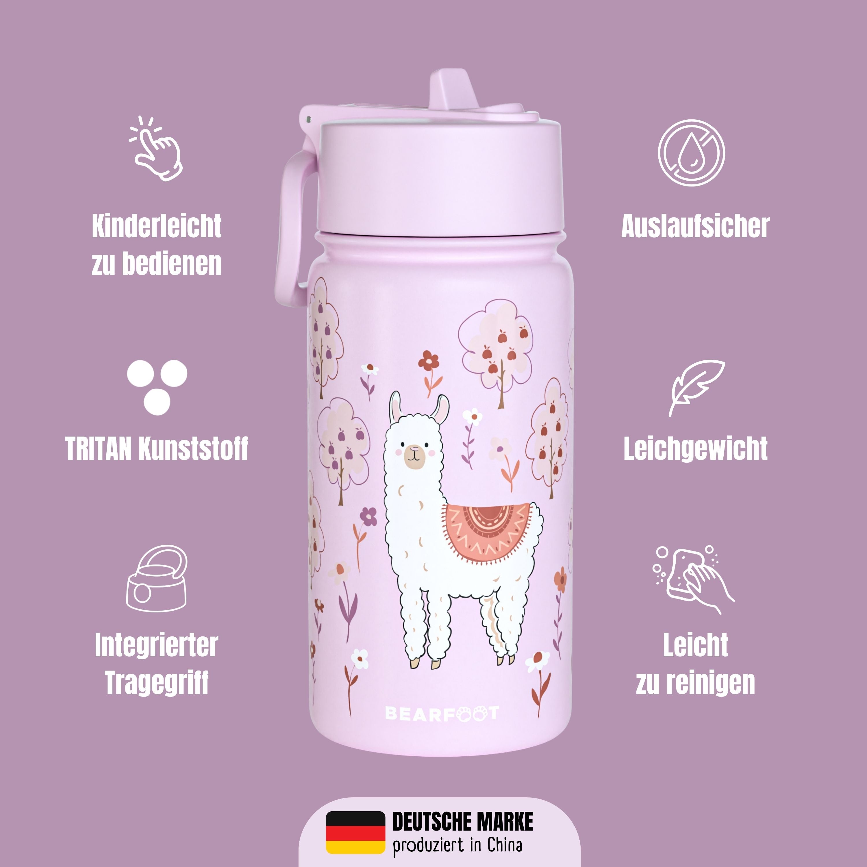 bearfoot-isolierflaschen-thermo-400ml-lama-lila-edelstahl image 4