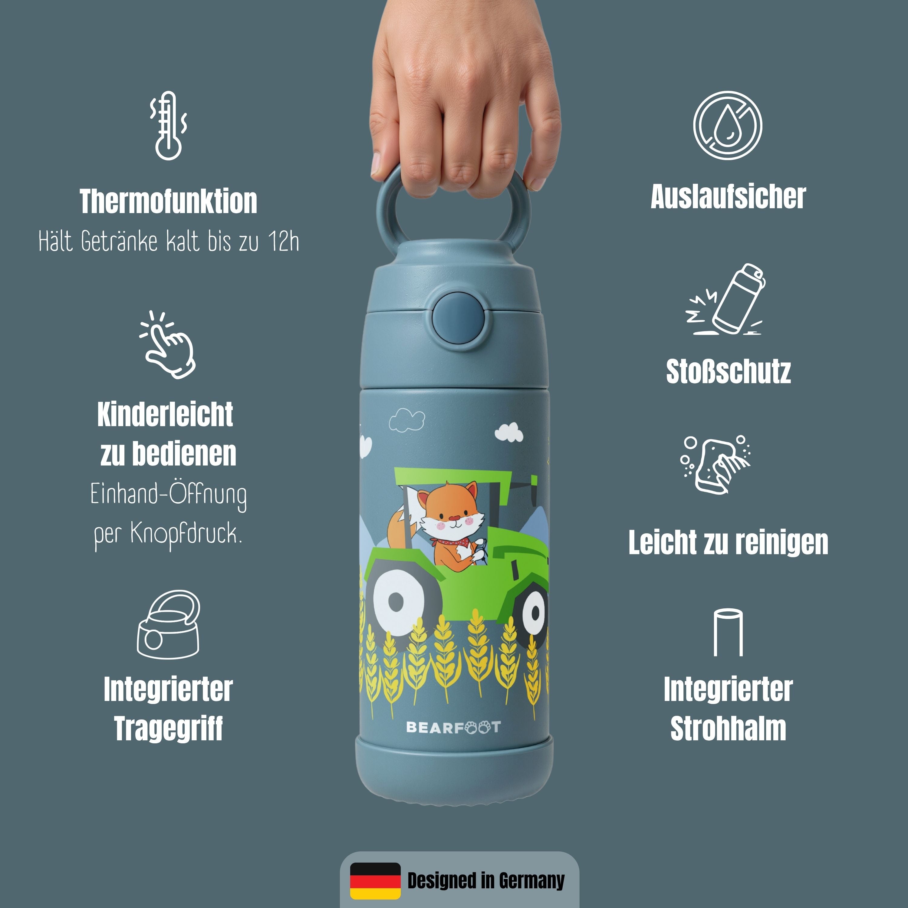 bearfoot-isolierflasche-traktor-fuchs-trinkflasche-blau-350ml image 8