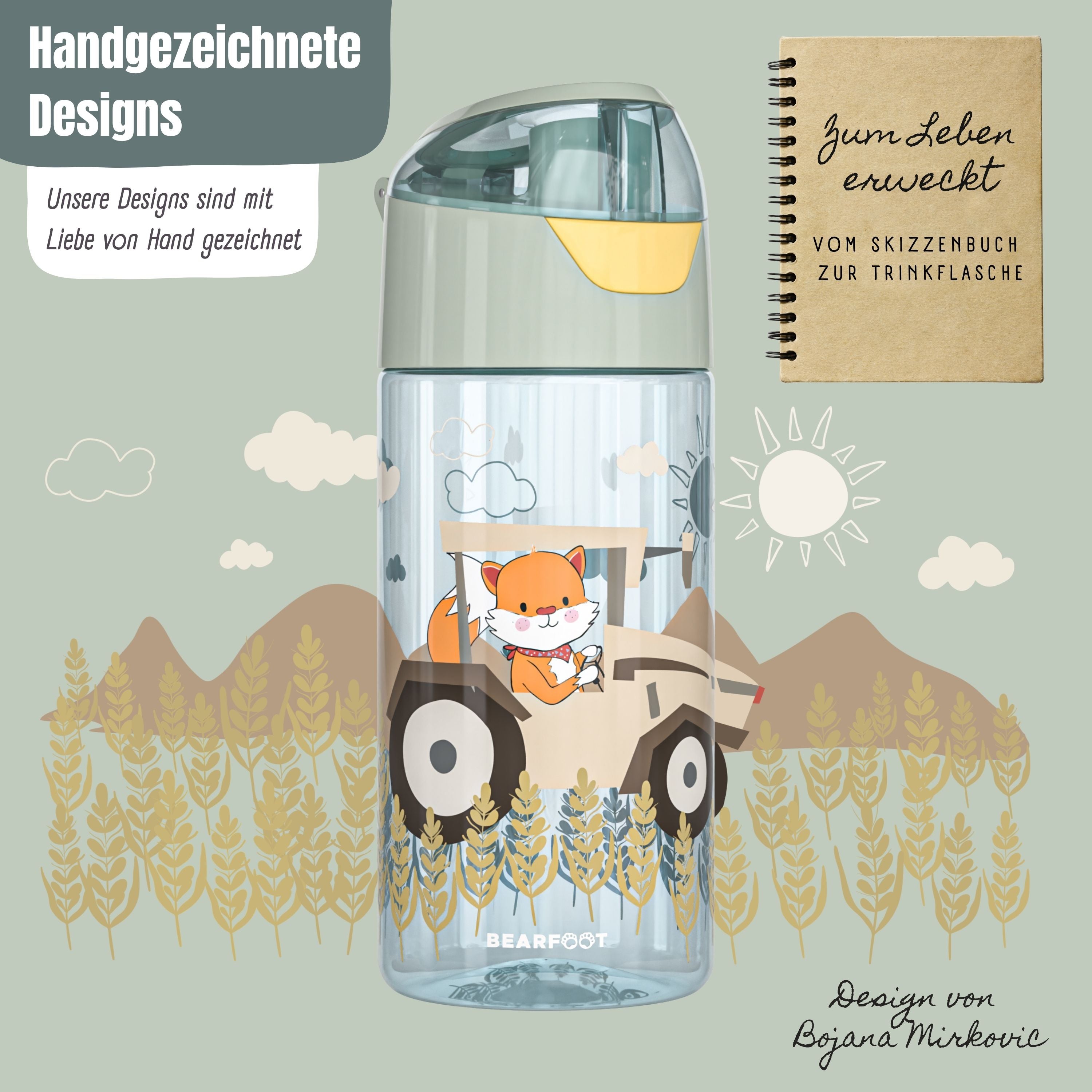 bearfoot-trinkflaschen-450ml-trinkflasche-traktor-sage-bpa-frei image 3