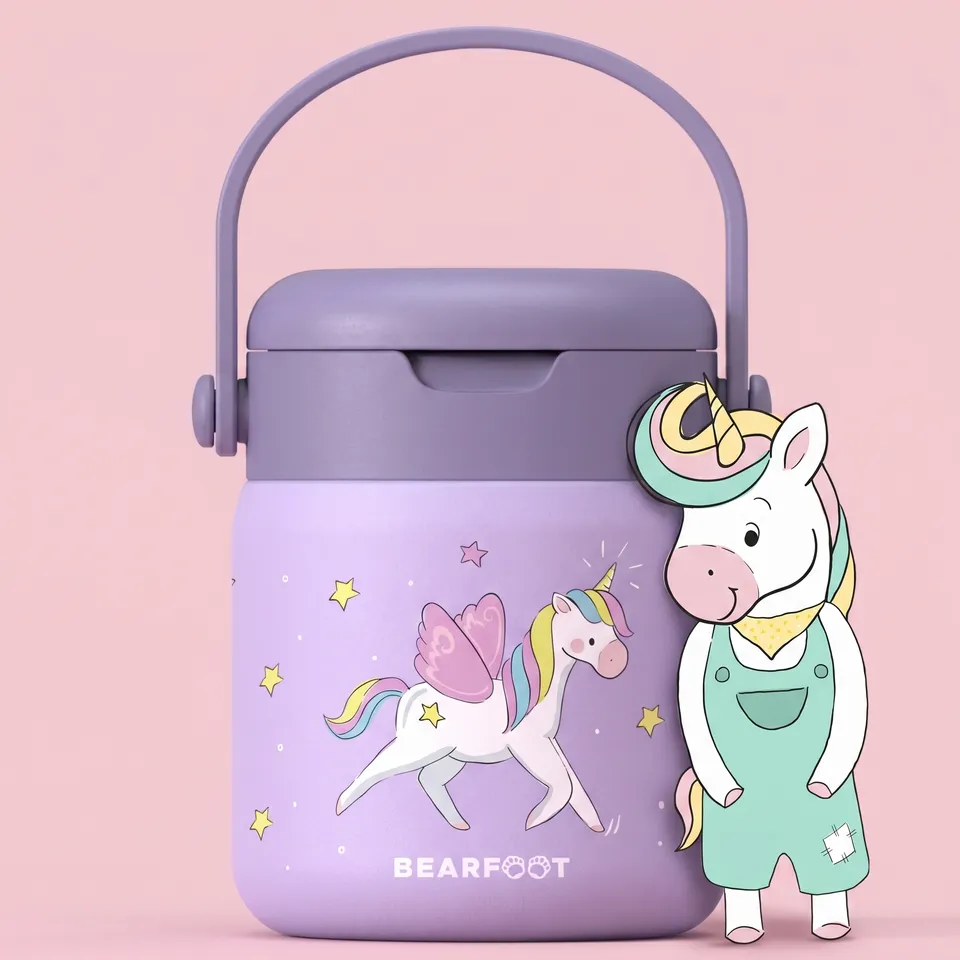 bearfoot-thermobeh-lter-kinder-edelstahl-einhorn-lila-500ml image 1