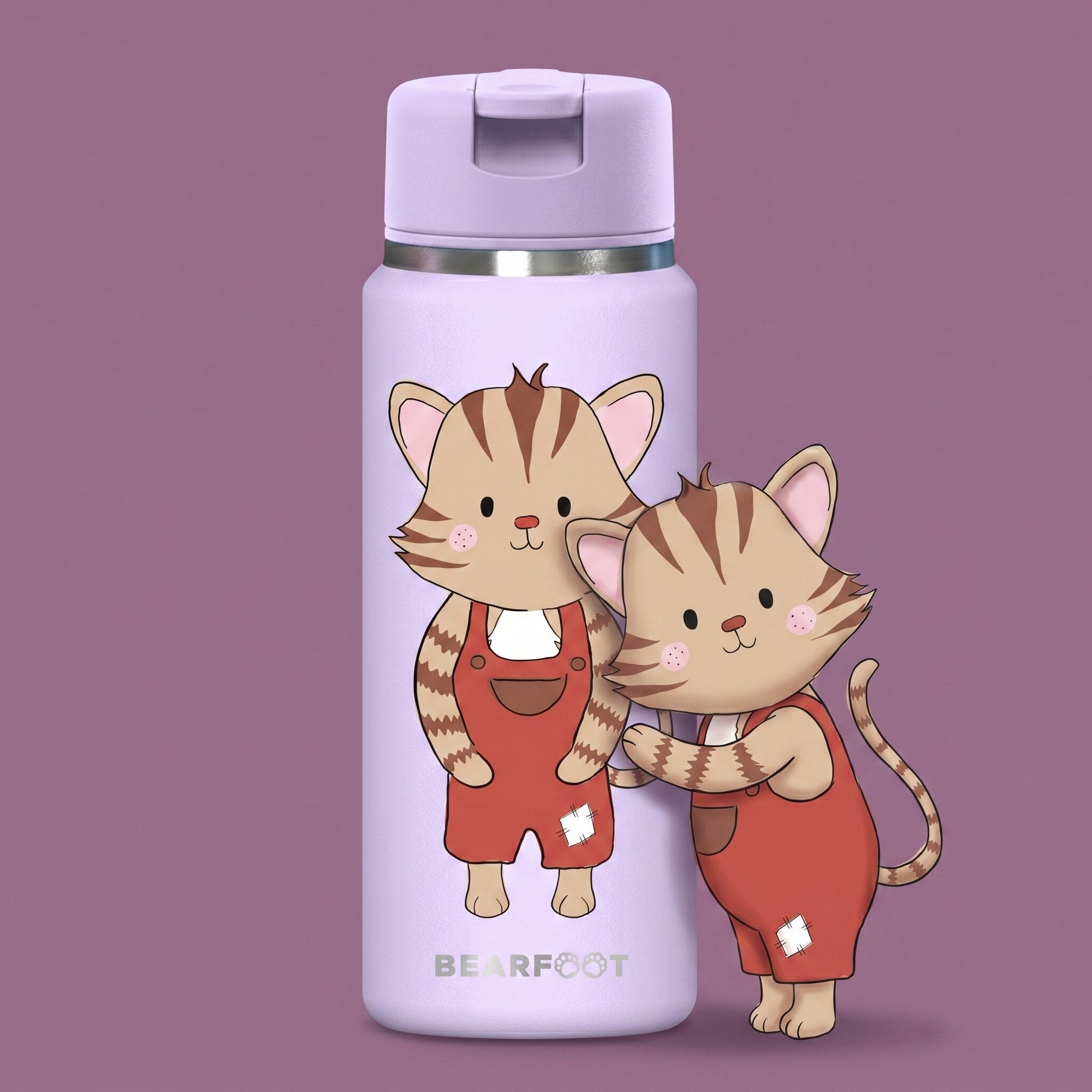 bearfoot-isolierflaschen-tiny-200ml-katze-lila-strohhalm image 2