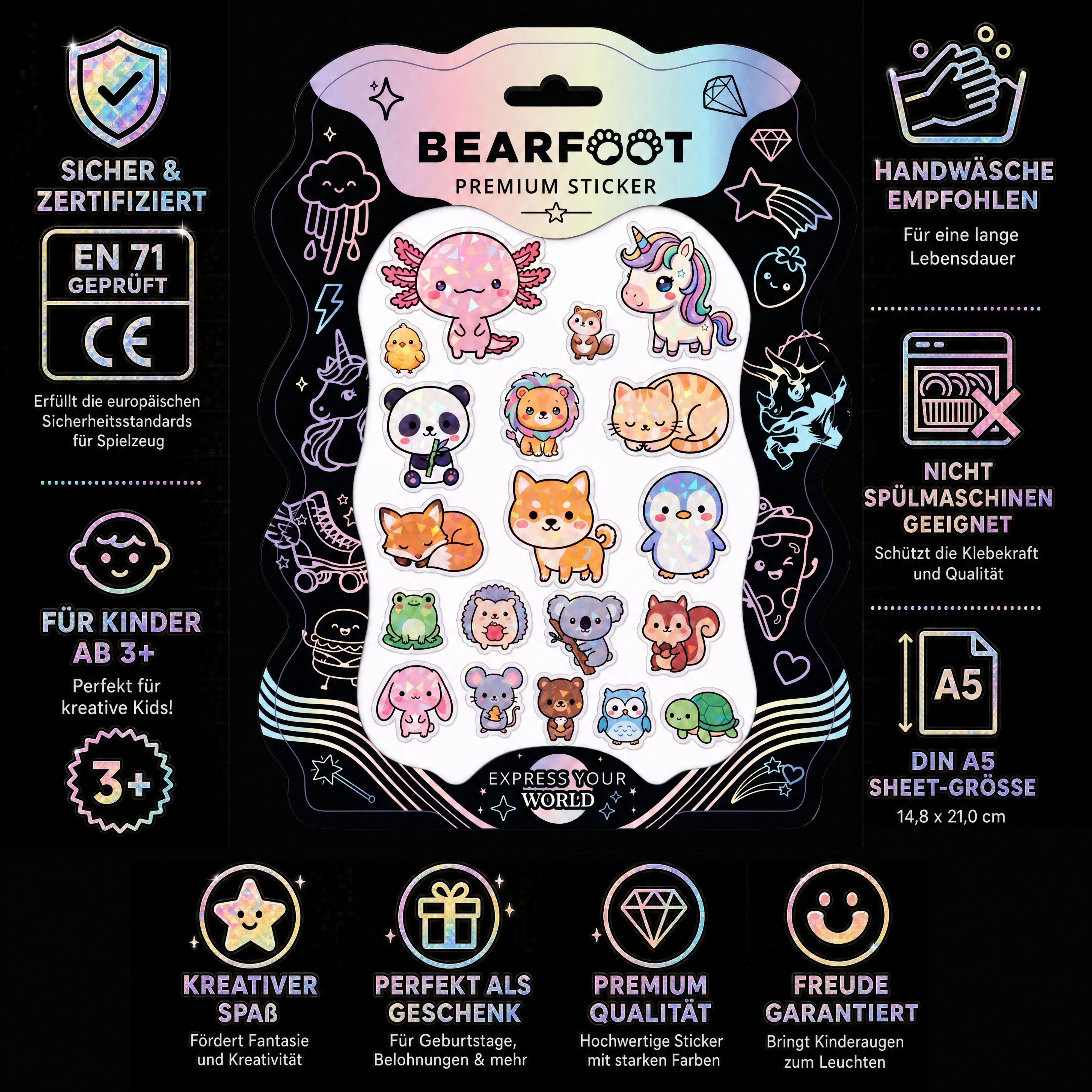 bearfoot-accessoires-premium-sticker-holografisch-kawaii-a5 image 3