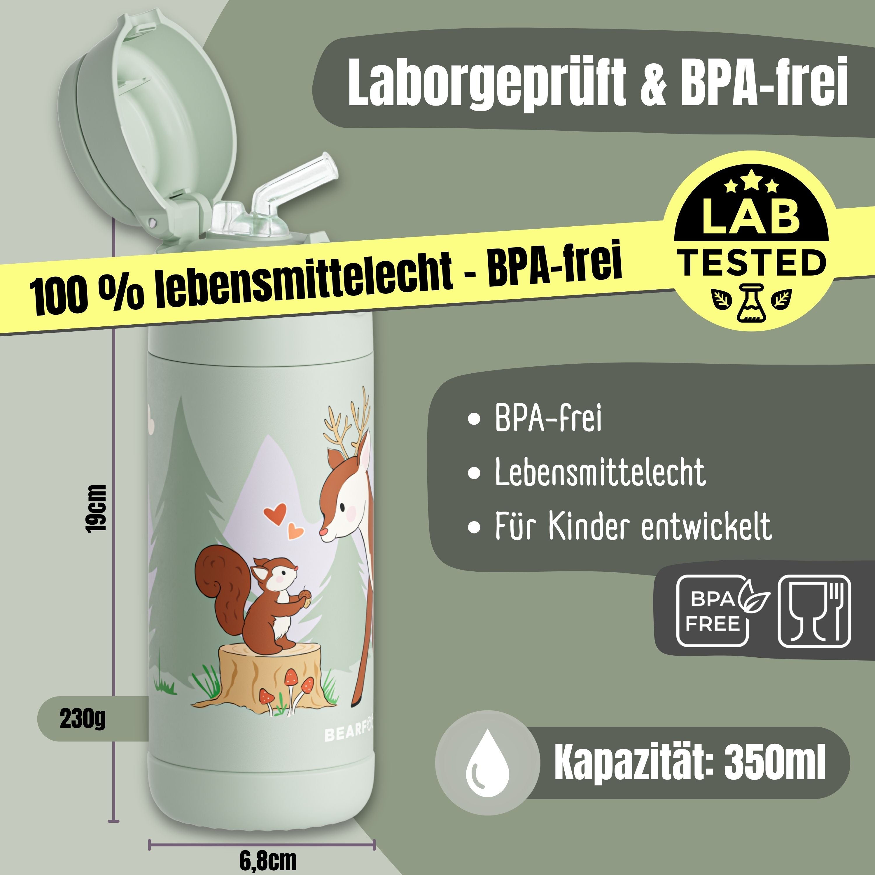 bearfoot-thermo-trinkflasche-kinder-reh-gr-n-350ml-edelstahl image 5