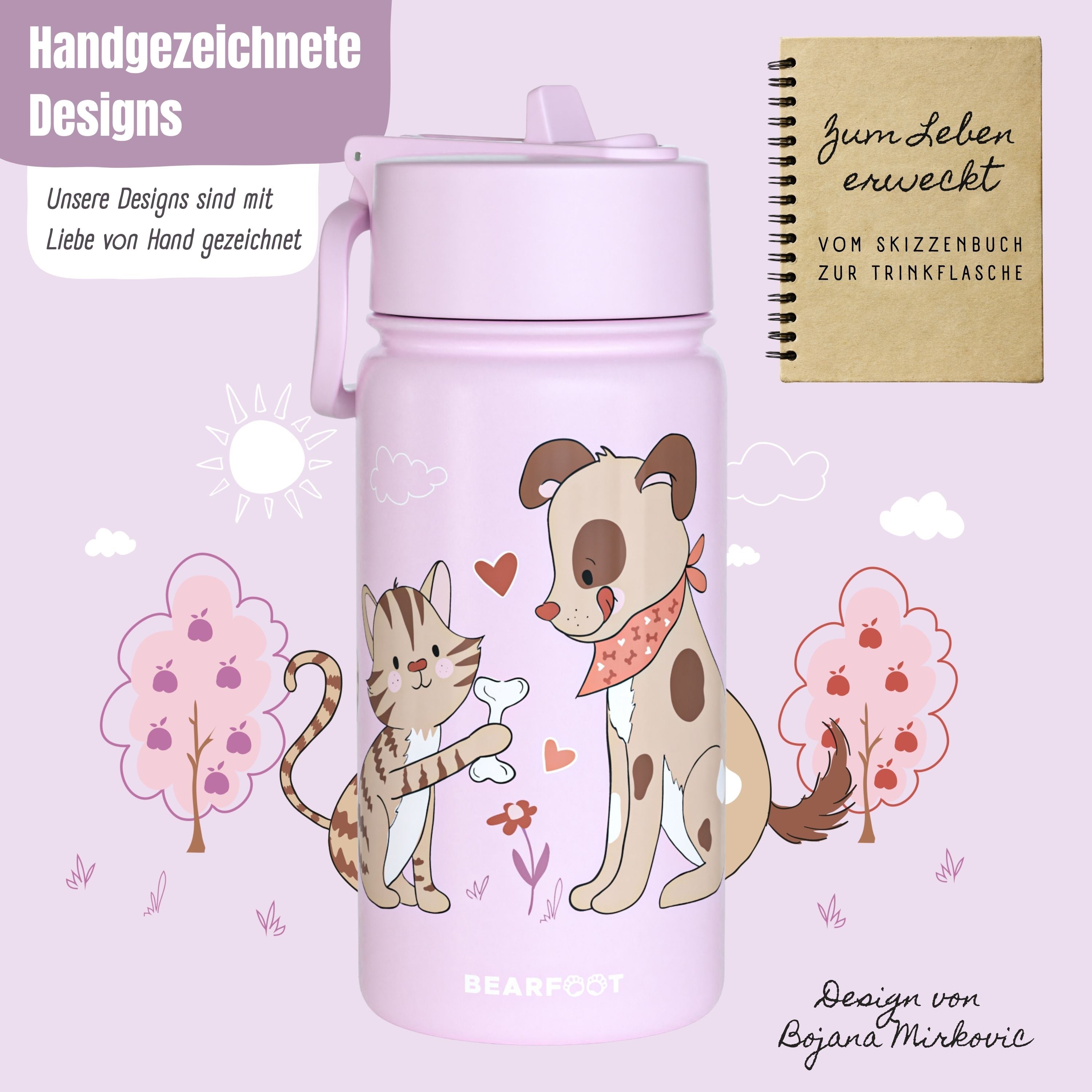 bearfoot-isolierflasche-thermo-hund-katze-lila-400ml-edelstahl image 2
