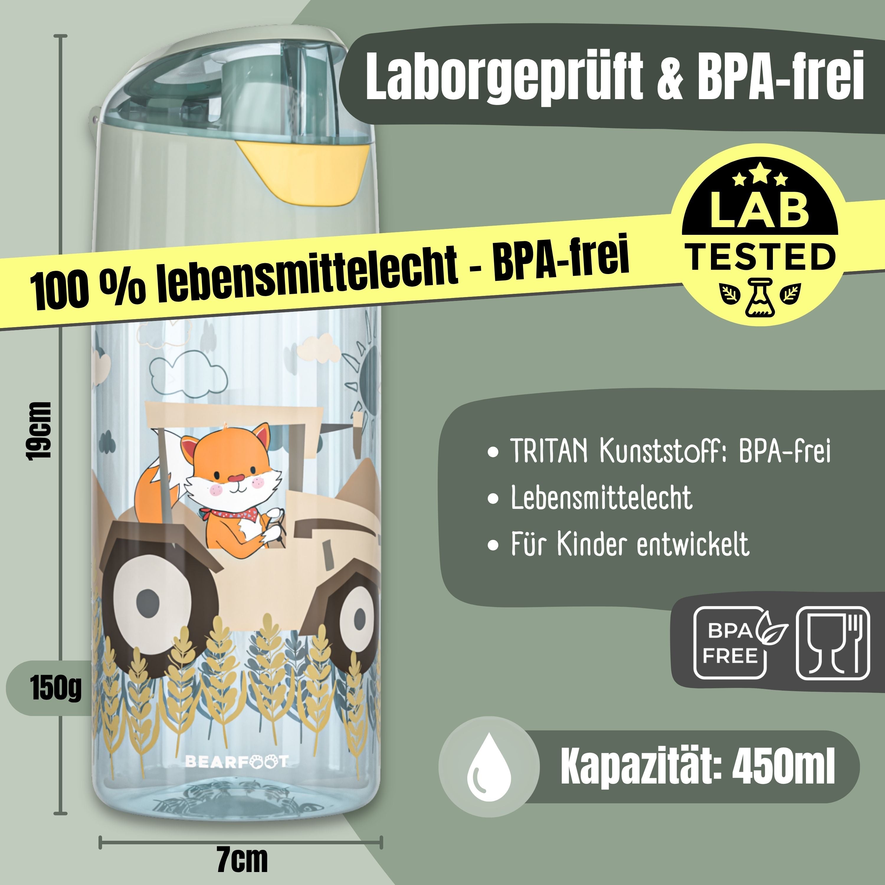 bearfoot-trinkflaschen-450ml-trinkflasche-traktor-sage-bpa-frei image 4