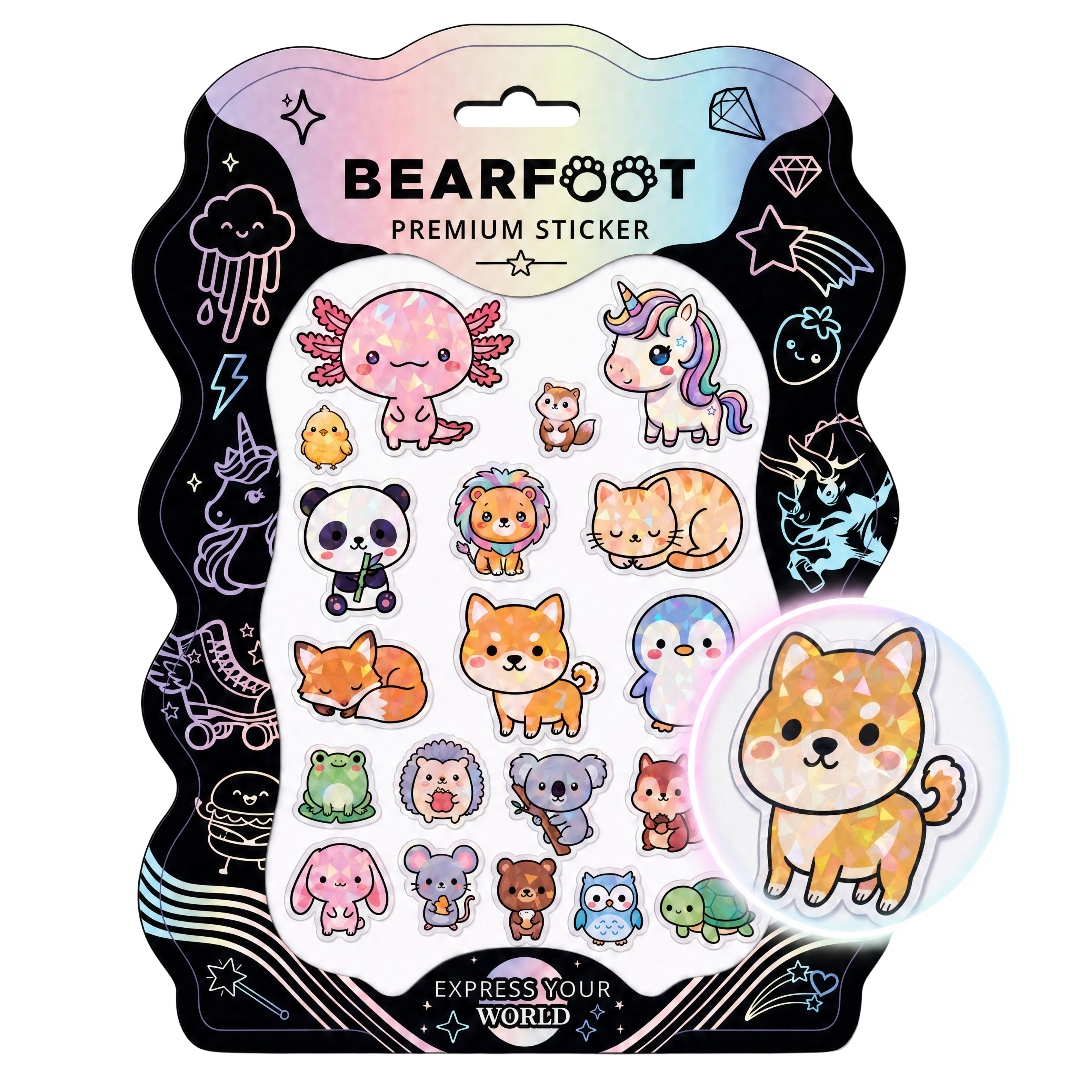 bearfoot-accessoires-premium-sticker-holografisch-kawaii-a5 image 1
