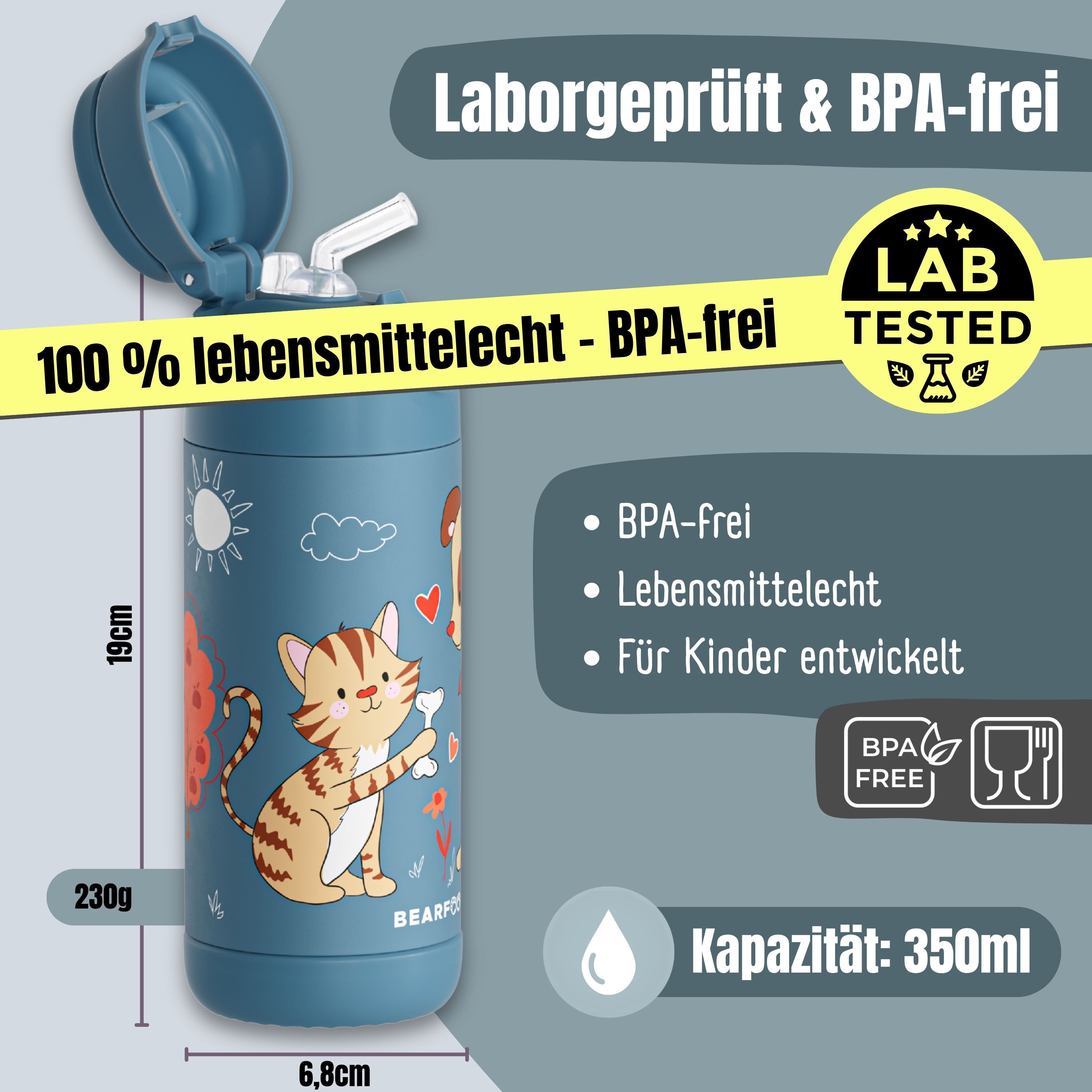bearfoot-thermo-trinkflasche-kinder-hund-katze-blau-350ml image 5