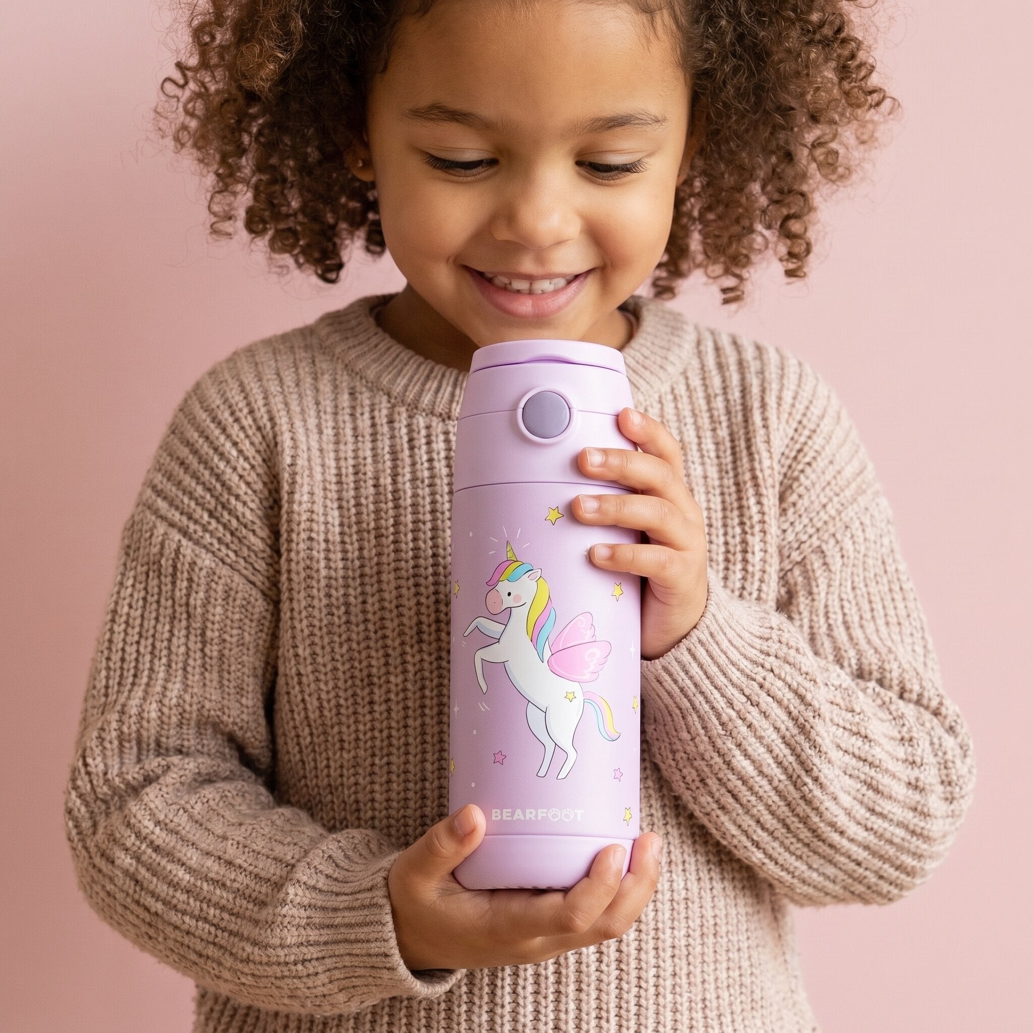bearfoot-einhorn-lila-thermo-kinder-trinkflasche-edelstahl-350-ml image 2