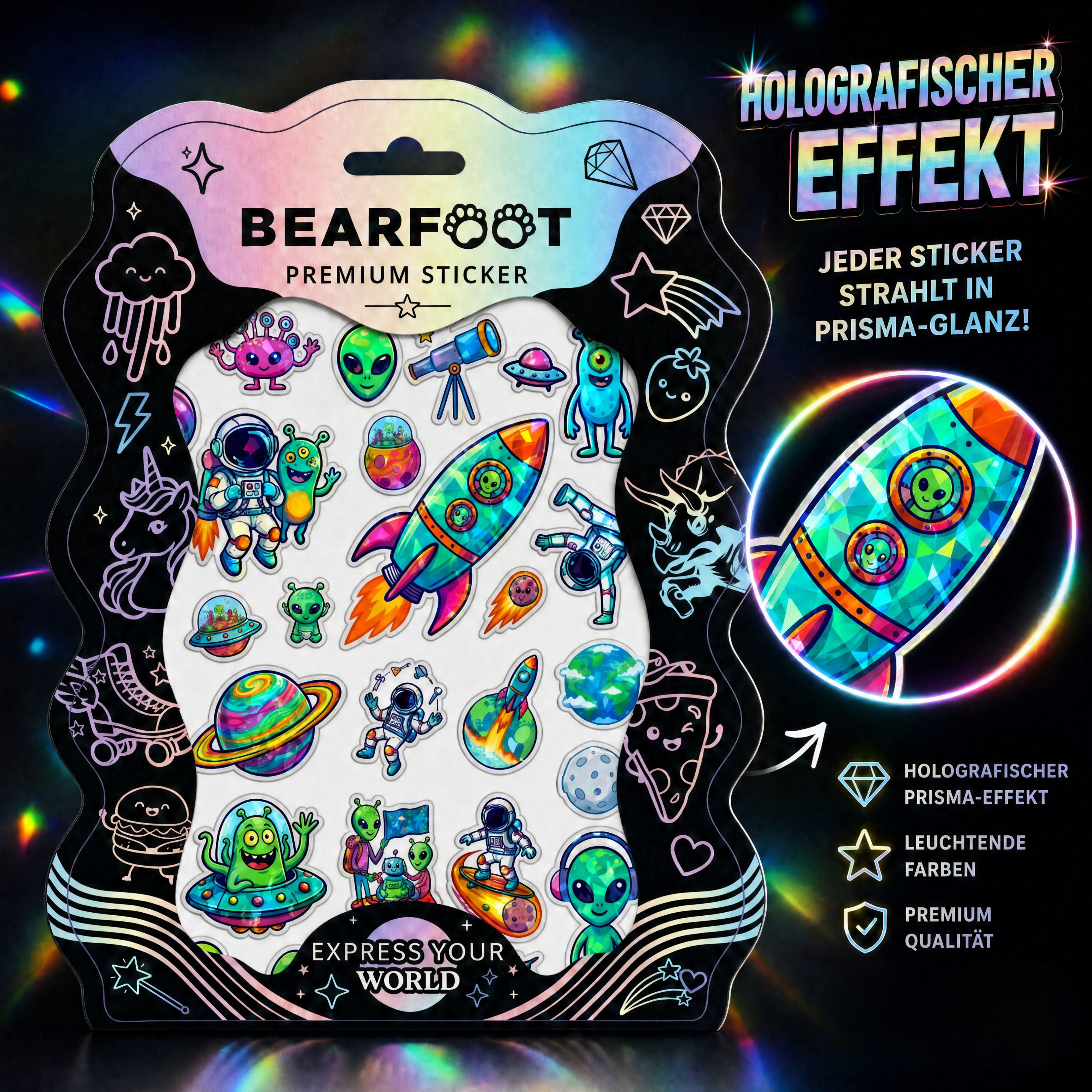 bearfoot-premium-sticker-din-a5-space-holografisch-wasserfest image 2