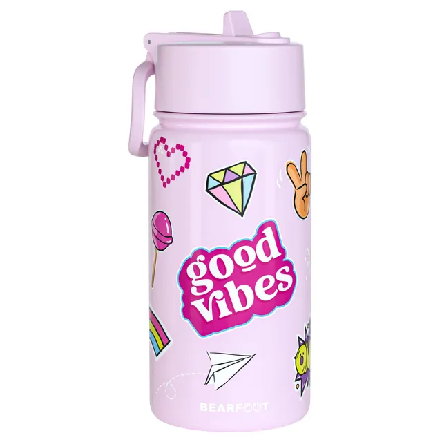 bearfoot-thermo-trinkflasche-sticker-lila-edelstahl-400ml-strohhalm image 1