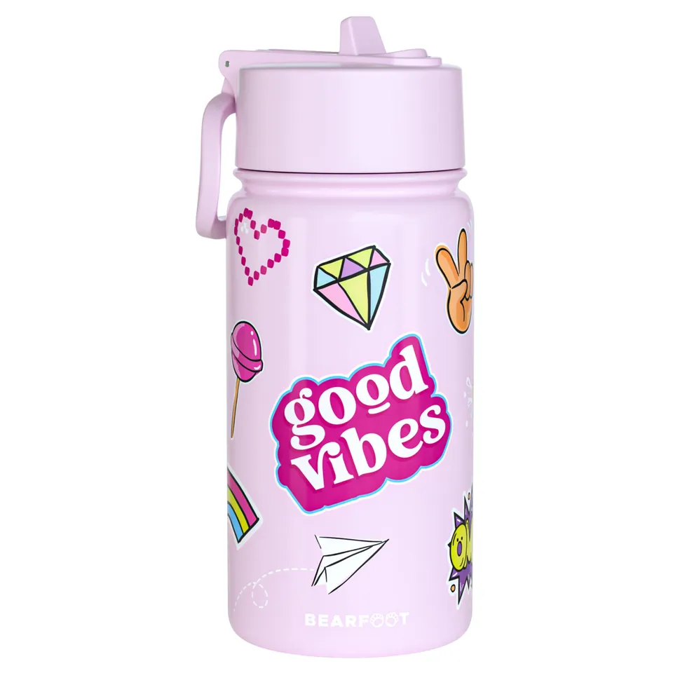 bearfoot-thermo-trinkflasche-sticker-lila-edelstahl-400ml-strohhalm image 1
