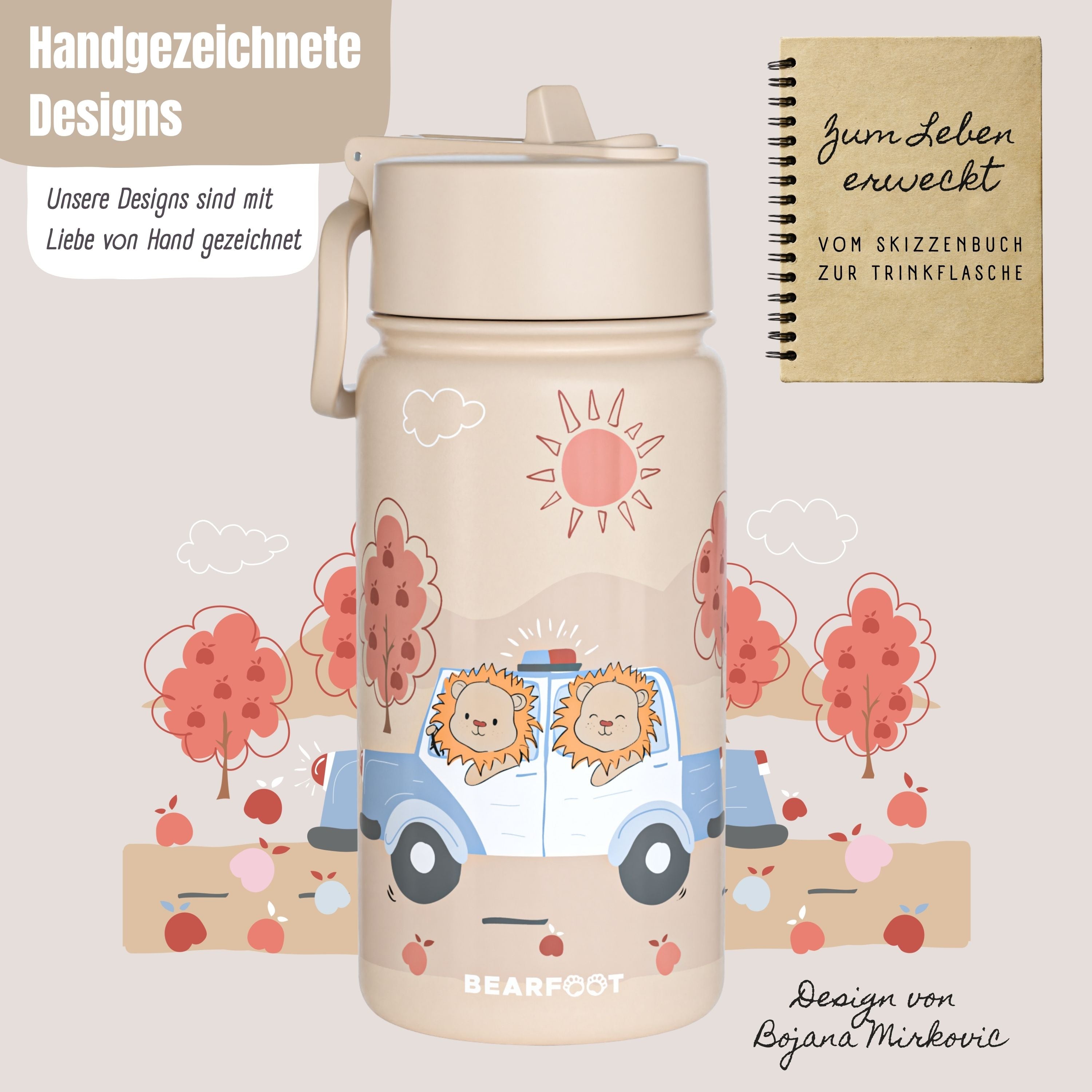 bearfoot-thermo-trinkflasche-polizei-braun-400-ml-strohhalm image 2