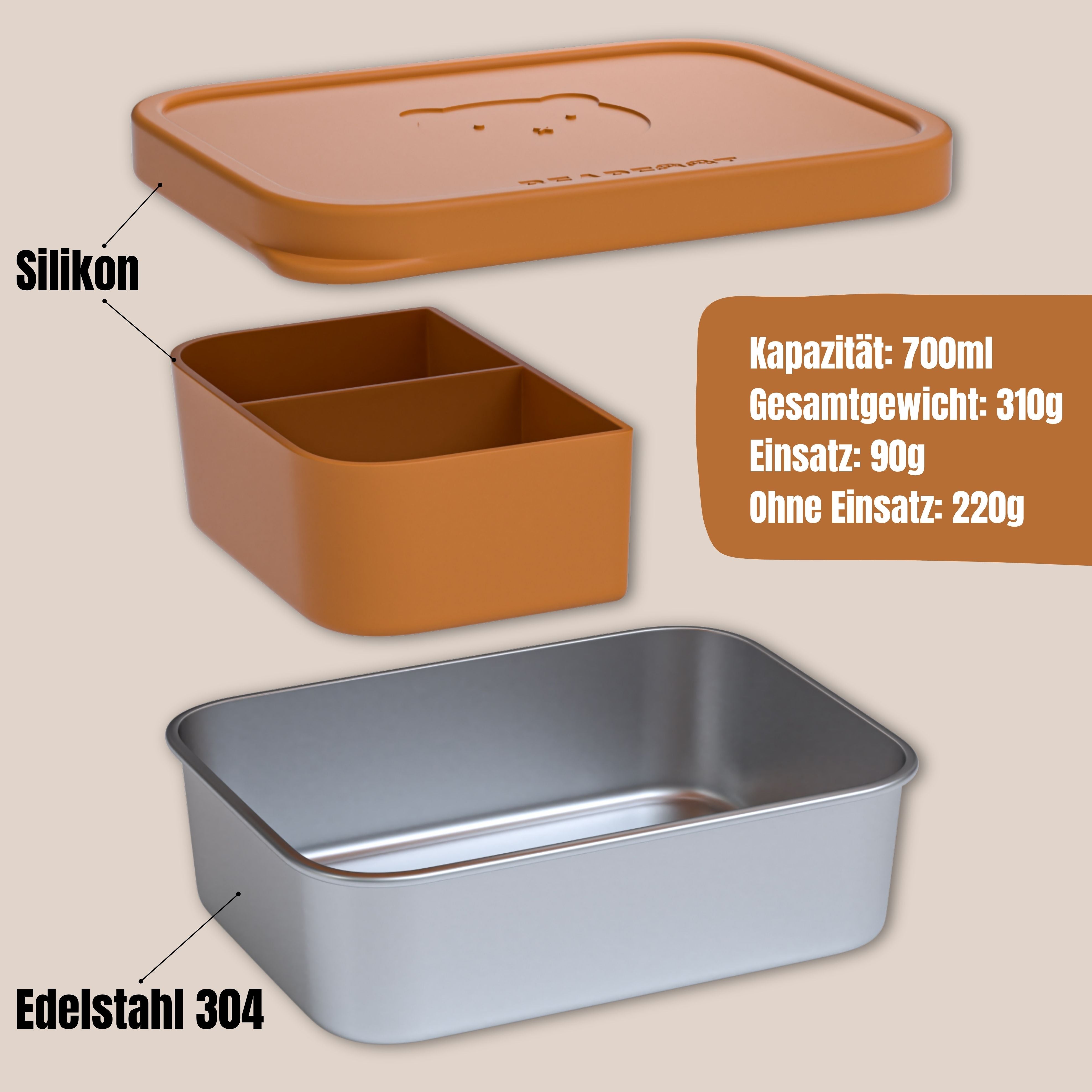 bearfoot-bento-brotdose-edelstahl-silikoneinsatz-braun-700ml-bpa-frei image 8