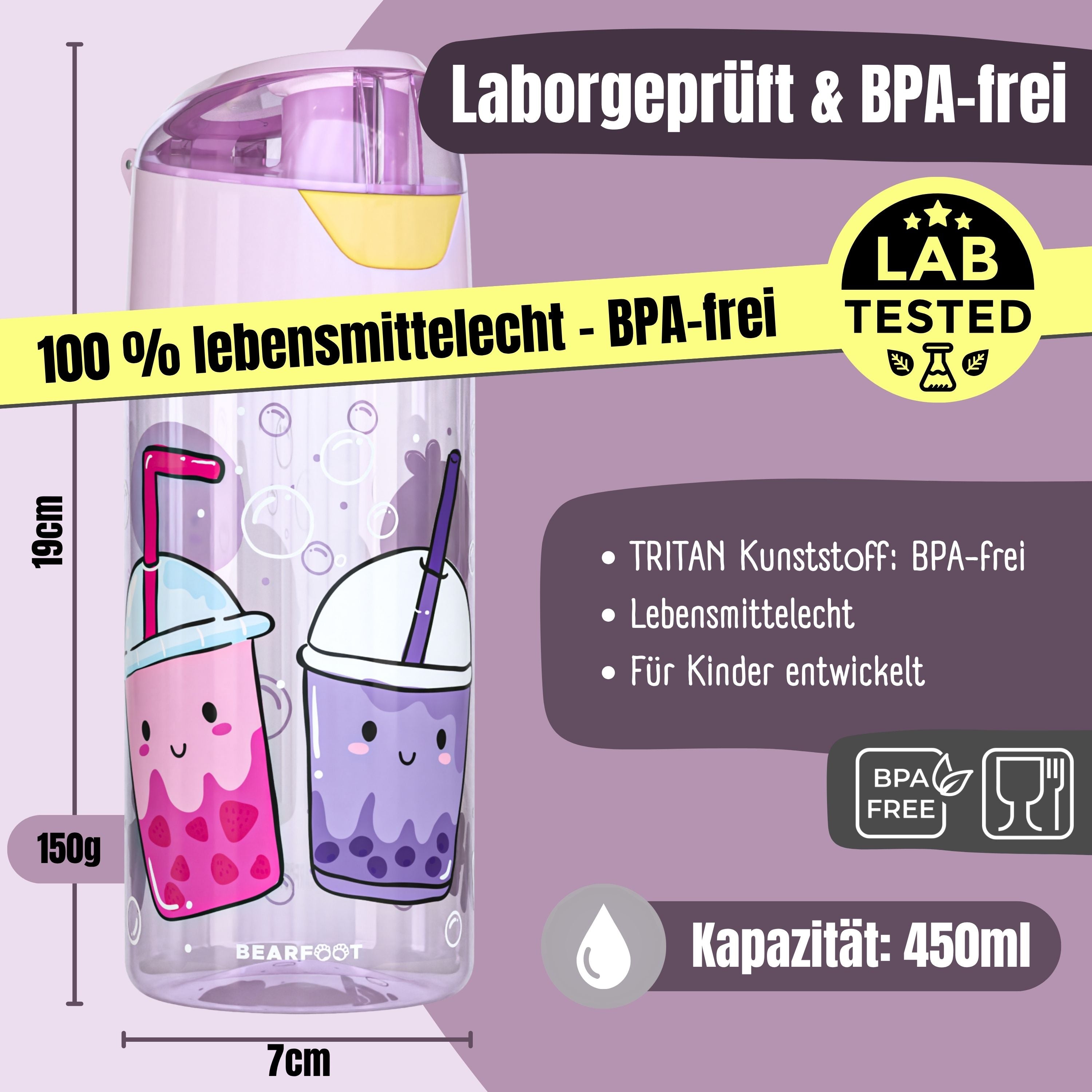 bearfoot-trinkflasche-bubble-tea-kinder-450ml-bpa-frei-lila image 3