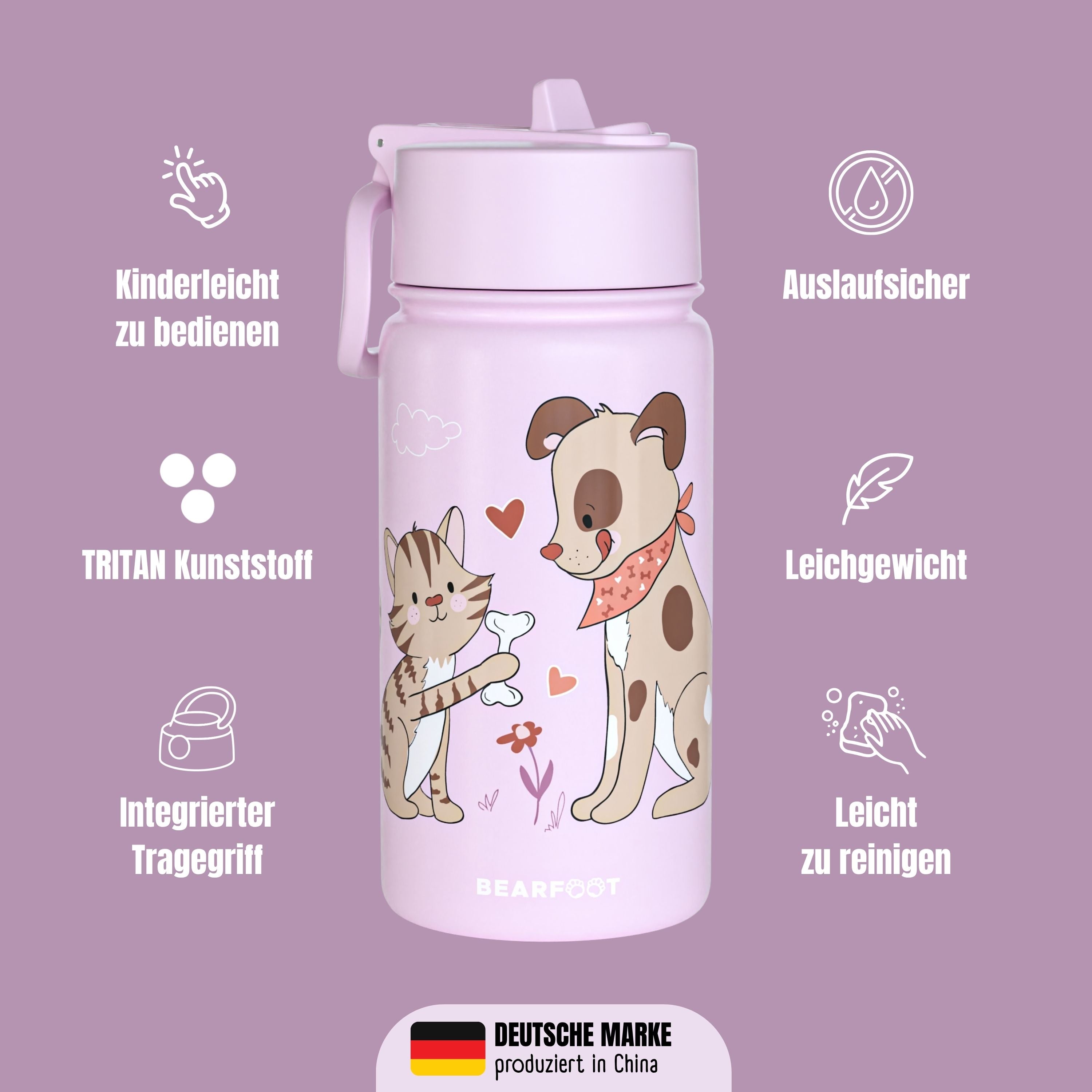bearfoot-isolierflasche-thermo-hund-katze-lila-400ml-edelstahl image 3
