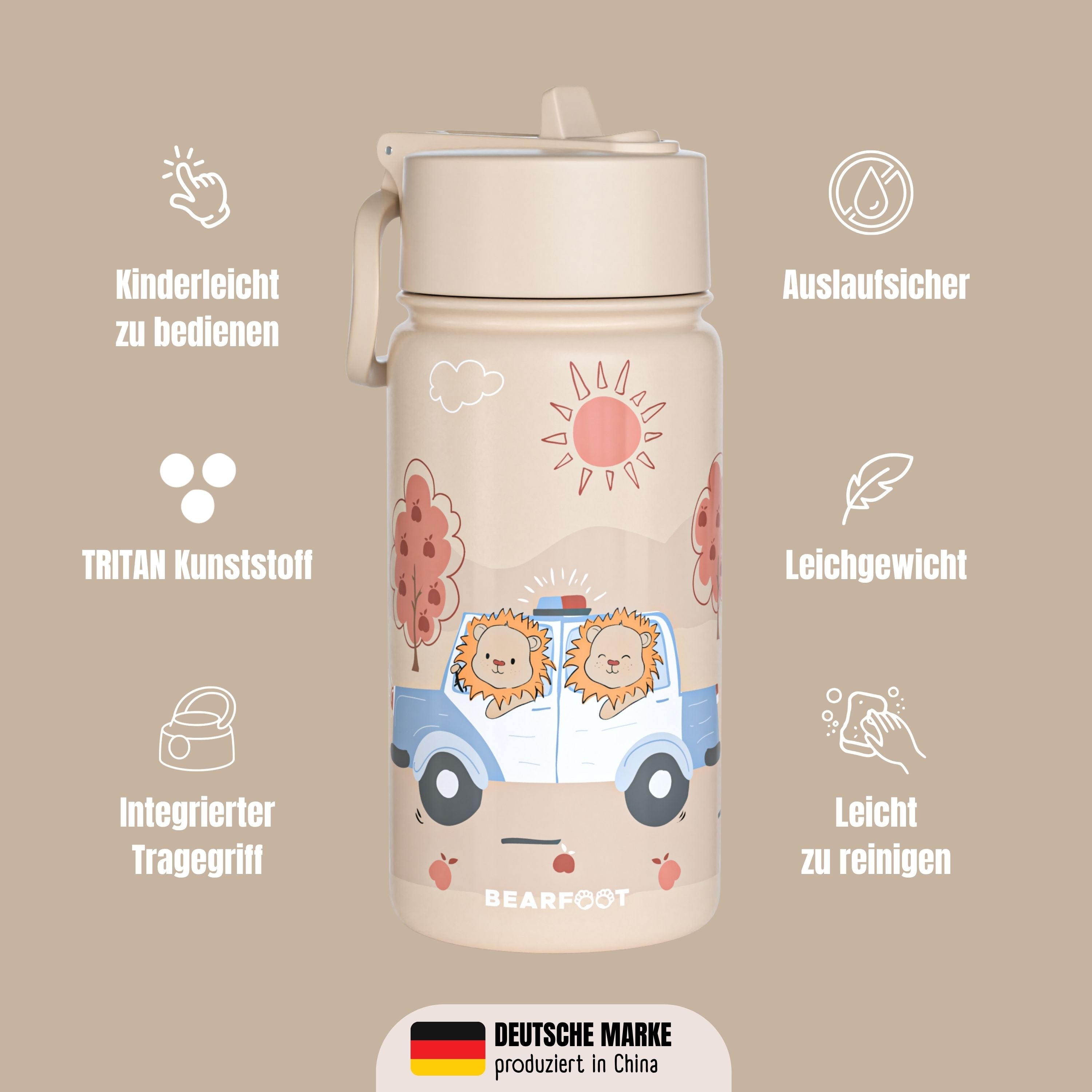 bearfoot-thermo-trinkflasche-polizei-braun-400-ml-strohhalm image 3