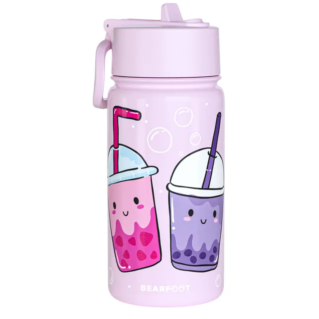 bearfoot-thermo-trinkflasche-bubbletea-lila-edelstahl-400ml-strohhalm image 1