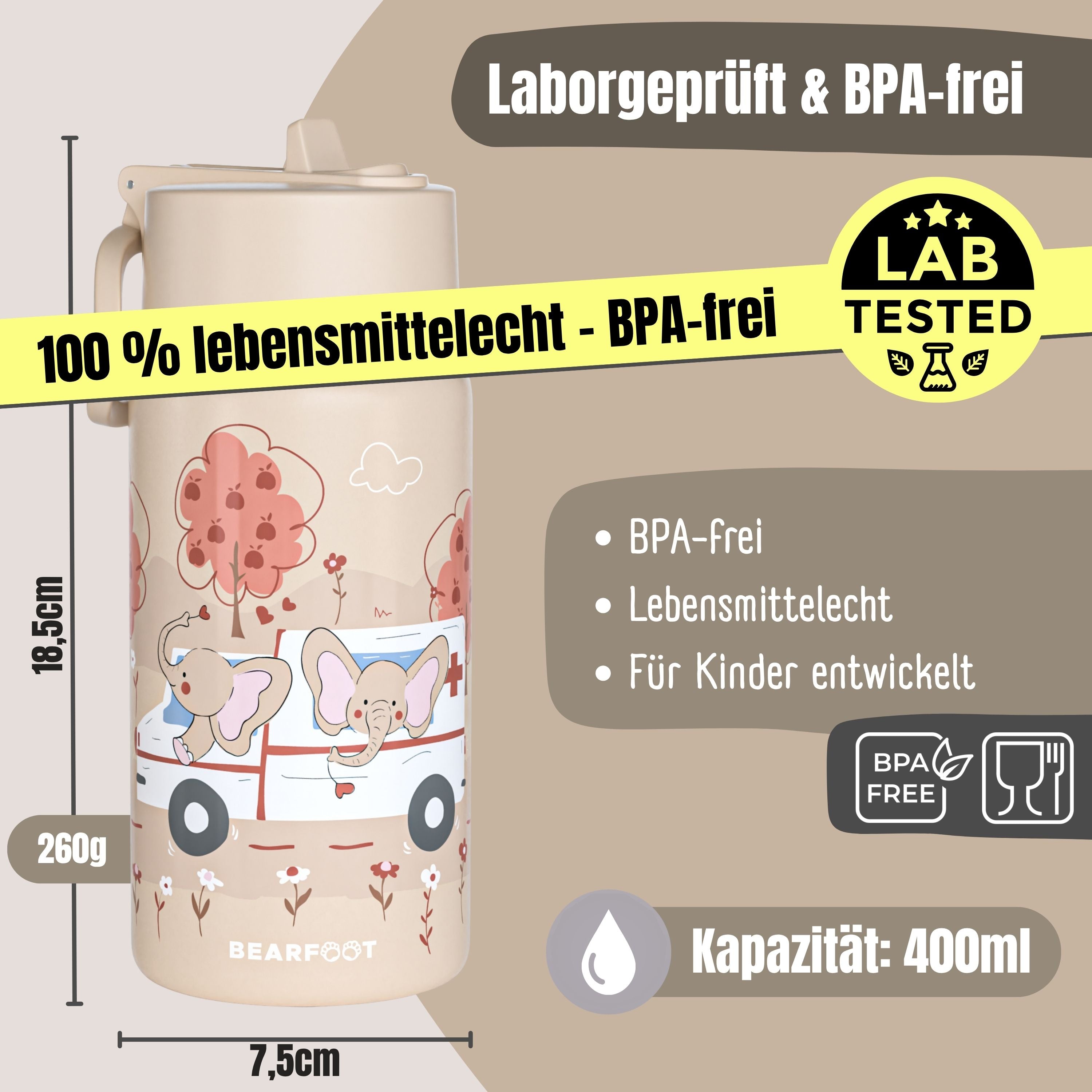 bearfoot-thermo-trinkflasche-krankenwagen-braun-400-ml-strohhalm image 4