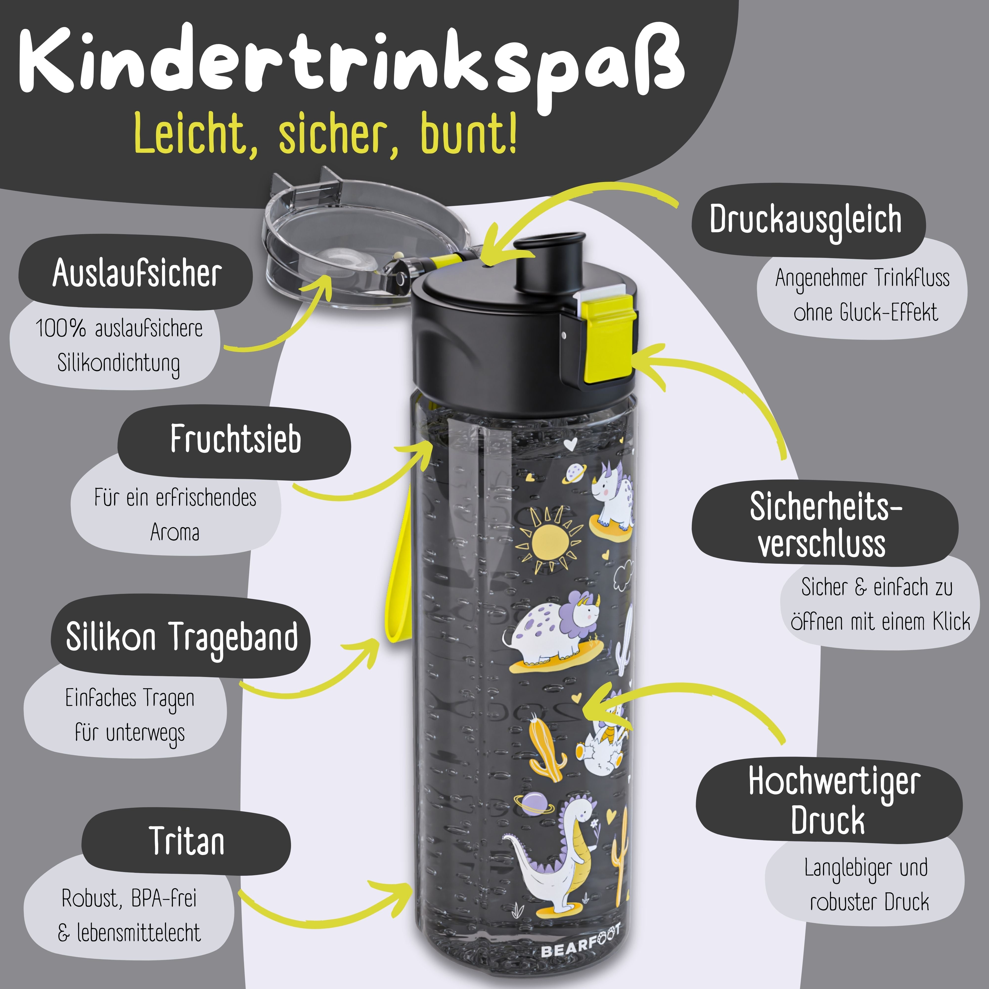 bearfoot-trinkflaschen-kinder-500ml-dinos-schwarz-auslaufsicher image 6