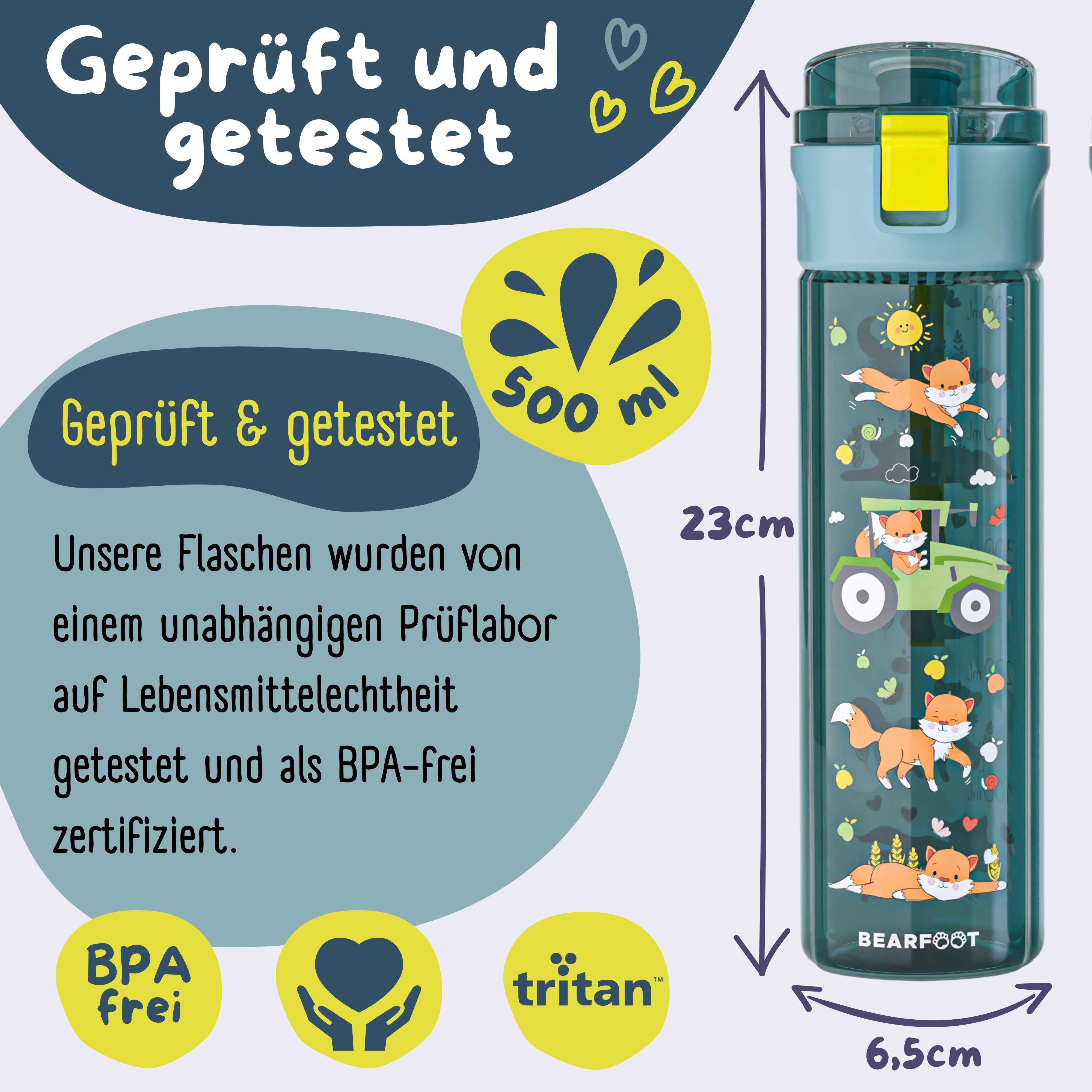 bearfoot-trinkflaschen-500ml-trinkflasche-traktor-blau-bpa-frei image 5
